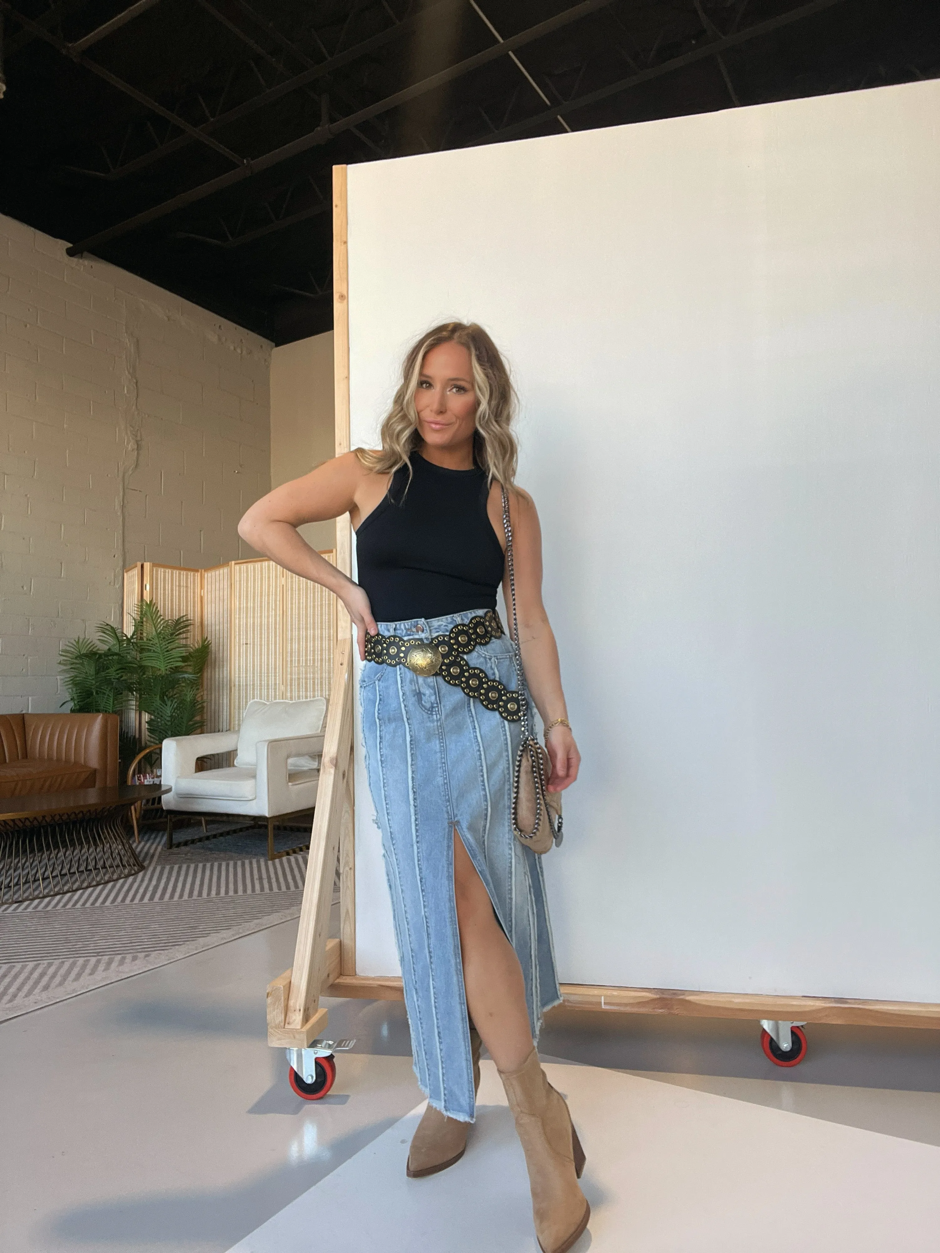 Chrishelle Maxi Denim Skirt sold by Chic by Ally B