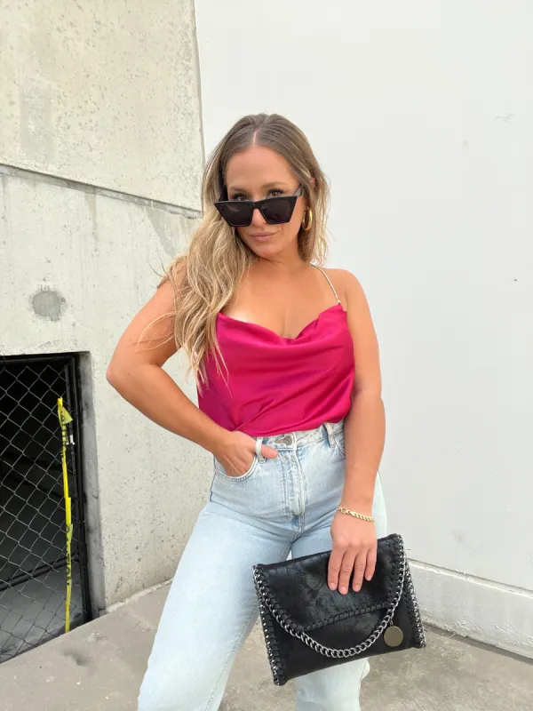 SATIN COWL NECK HALTER MAGENTA sold by Chic by Ally B