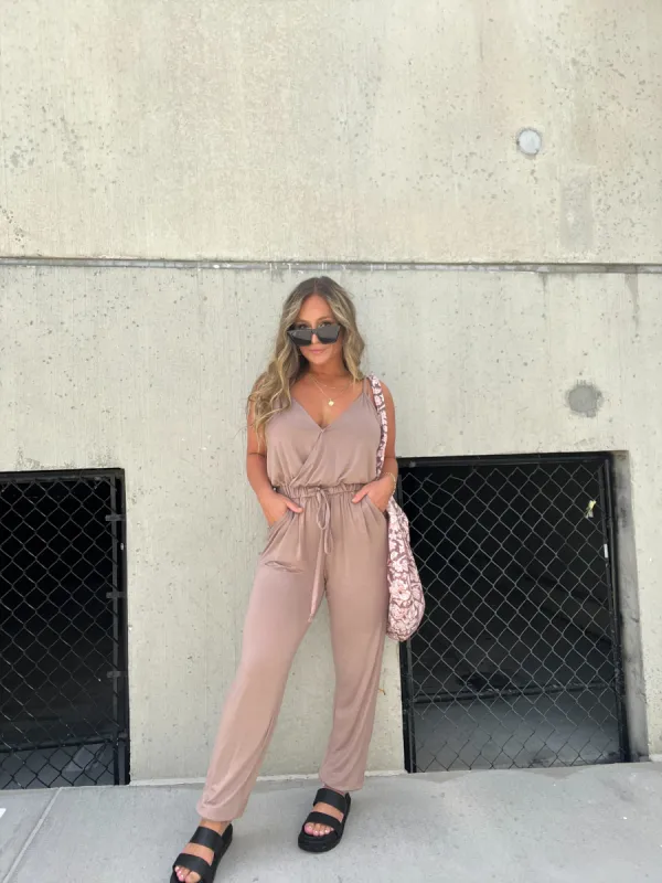 Jersey Ease Jumpsuit Taupe sold by Chic by Ally B