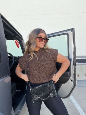 POWER SHOULDER SWEATER VEST BROWN sold by Chic by Ally B