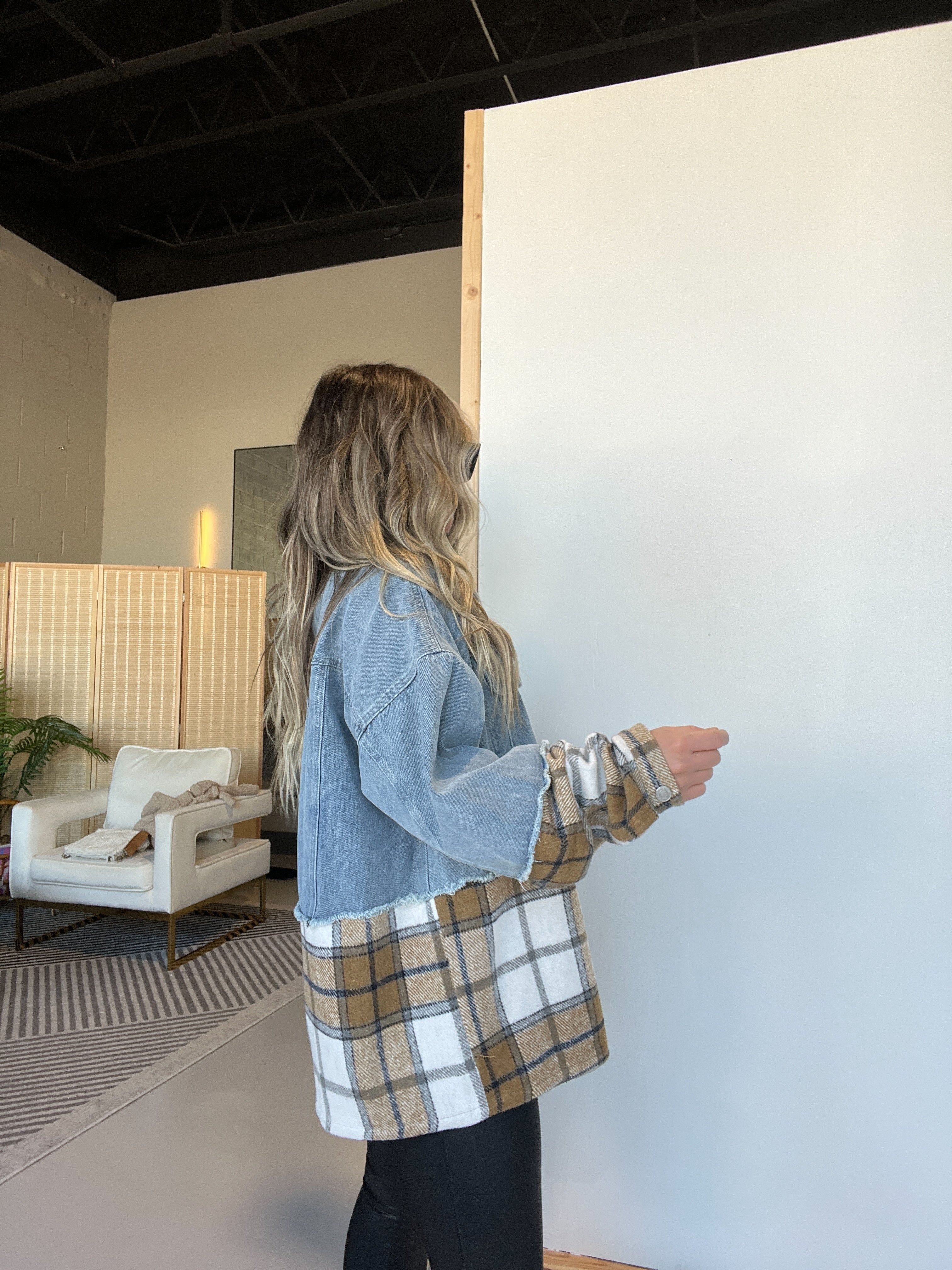 Small Town Plaid Denim Jacket sold by Chic by Ally B product image thumbnail 4