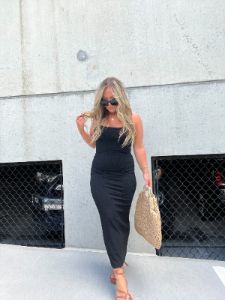 The Perfect Black Ribbed Midi Dress sold by Chic by Ally B