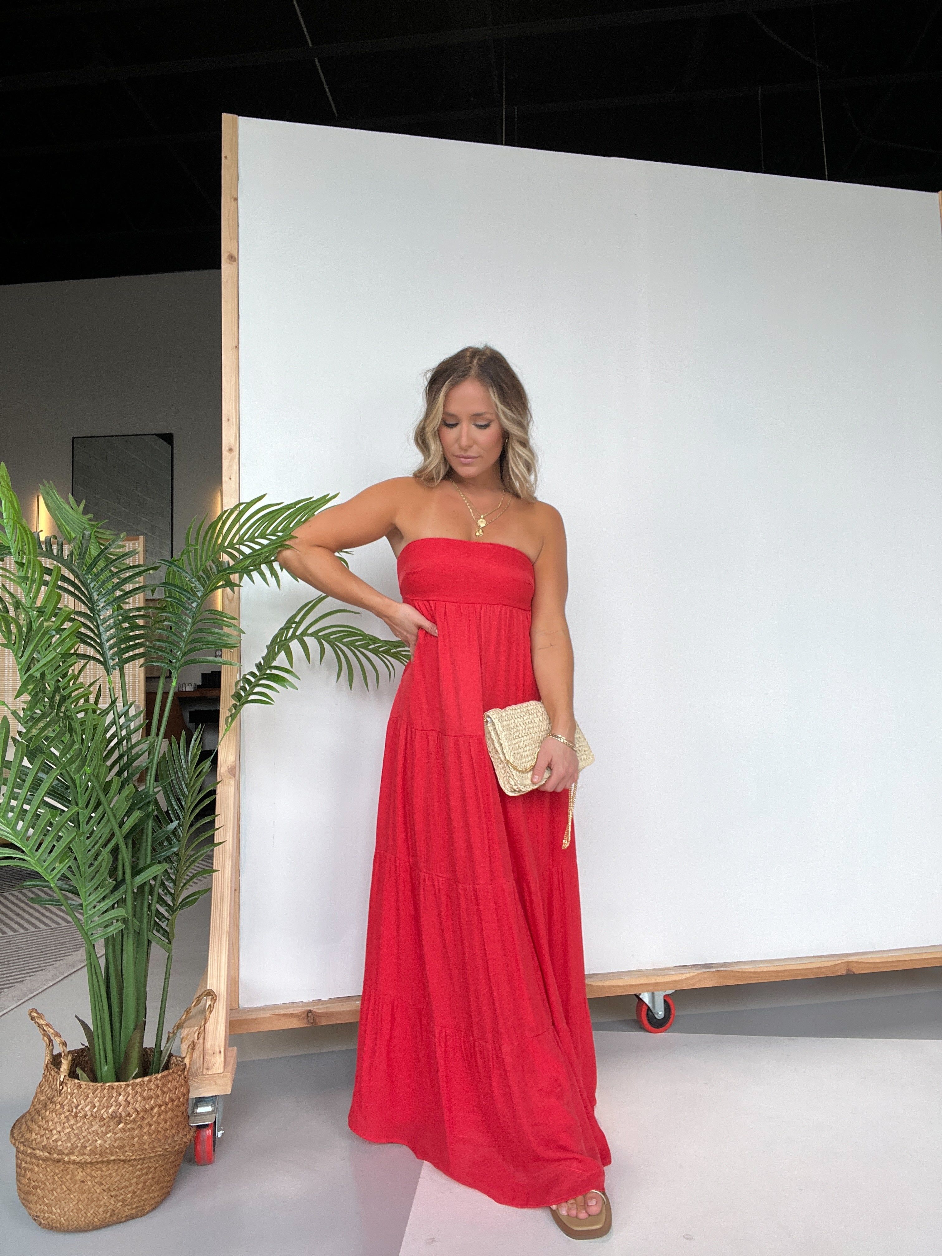 Santorini Strapless Maxi Dress Red sold by Chic by Ally B product image thumbnail 3