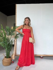 Santorini Strapless Maxi Dress Red sold by Chic by Ally B