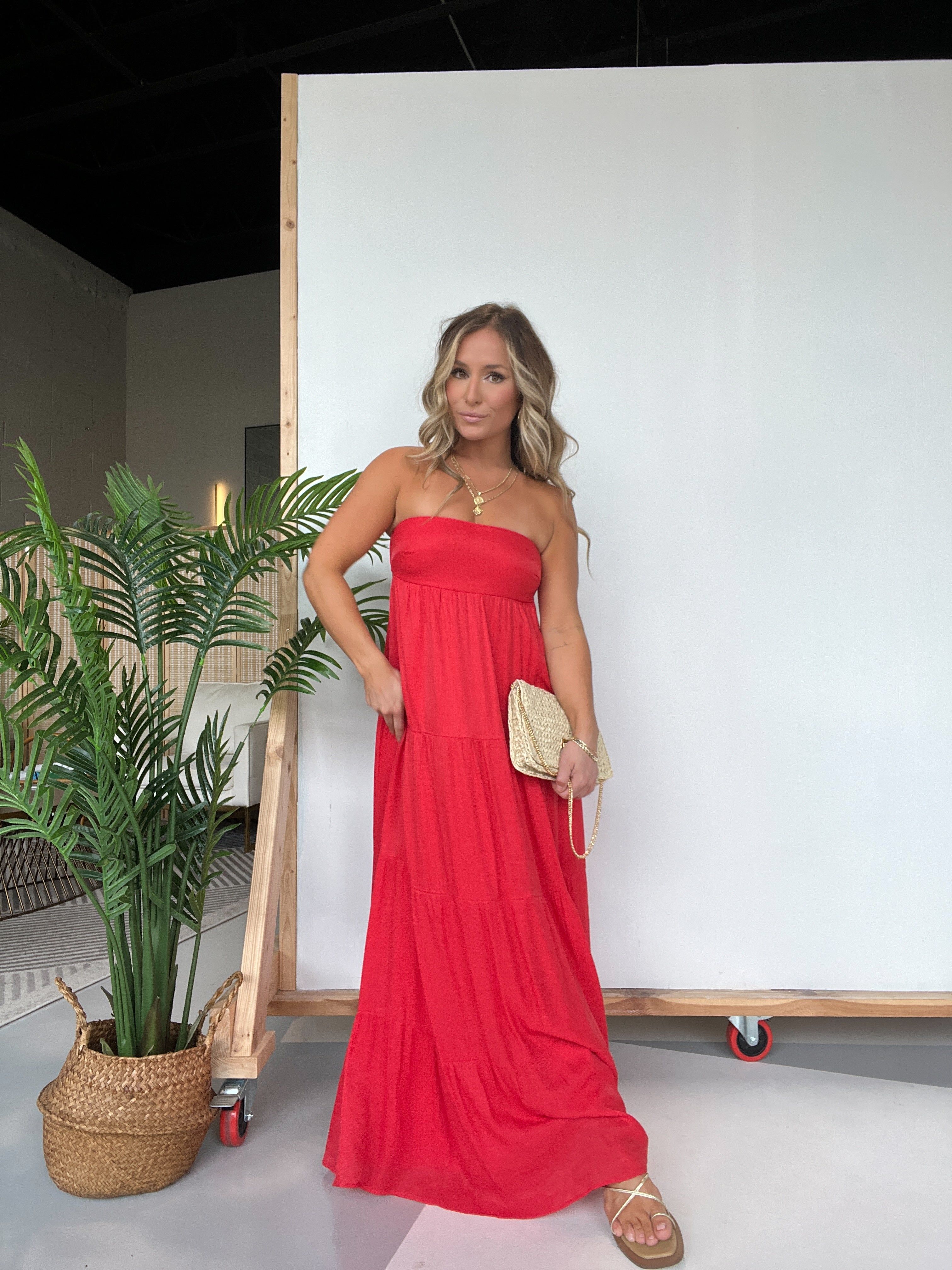 Santorini Strapless Maxi Dress Red sold by Chic by Ally B