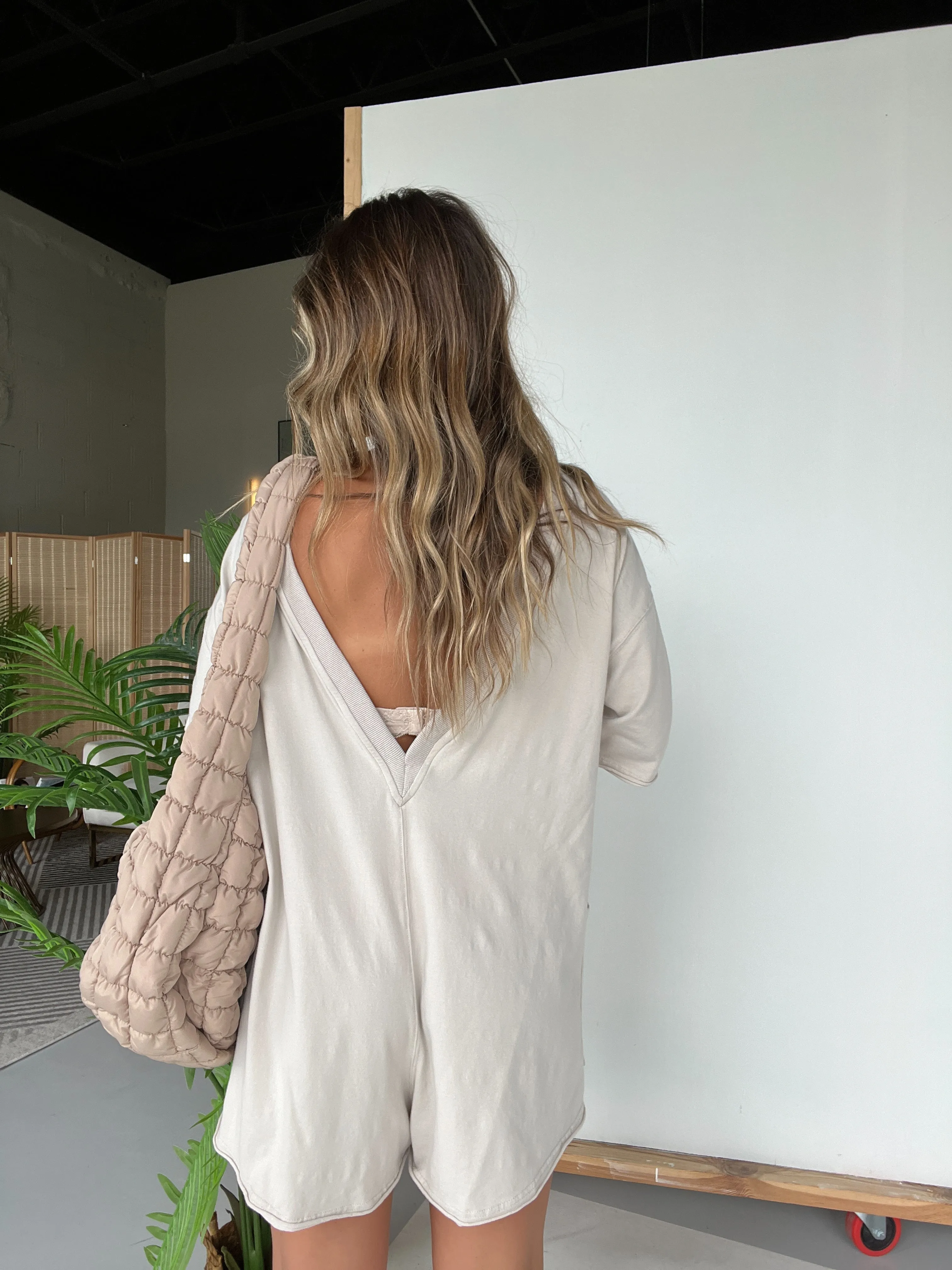 Reversible Kelcie Washed Tee Romper Oatmeal sold by Chic by Ally B product image thumbnail 4