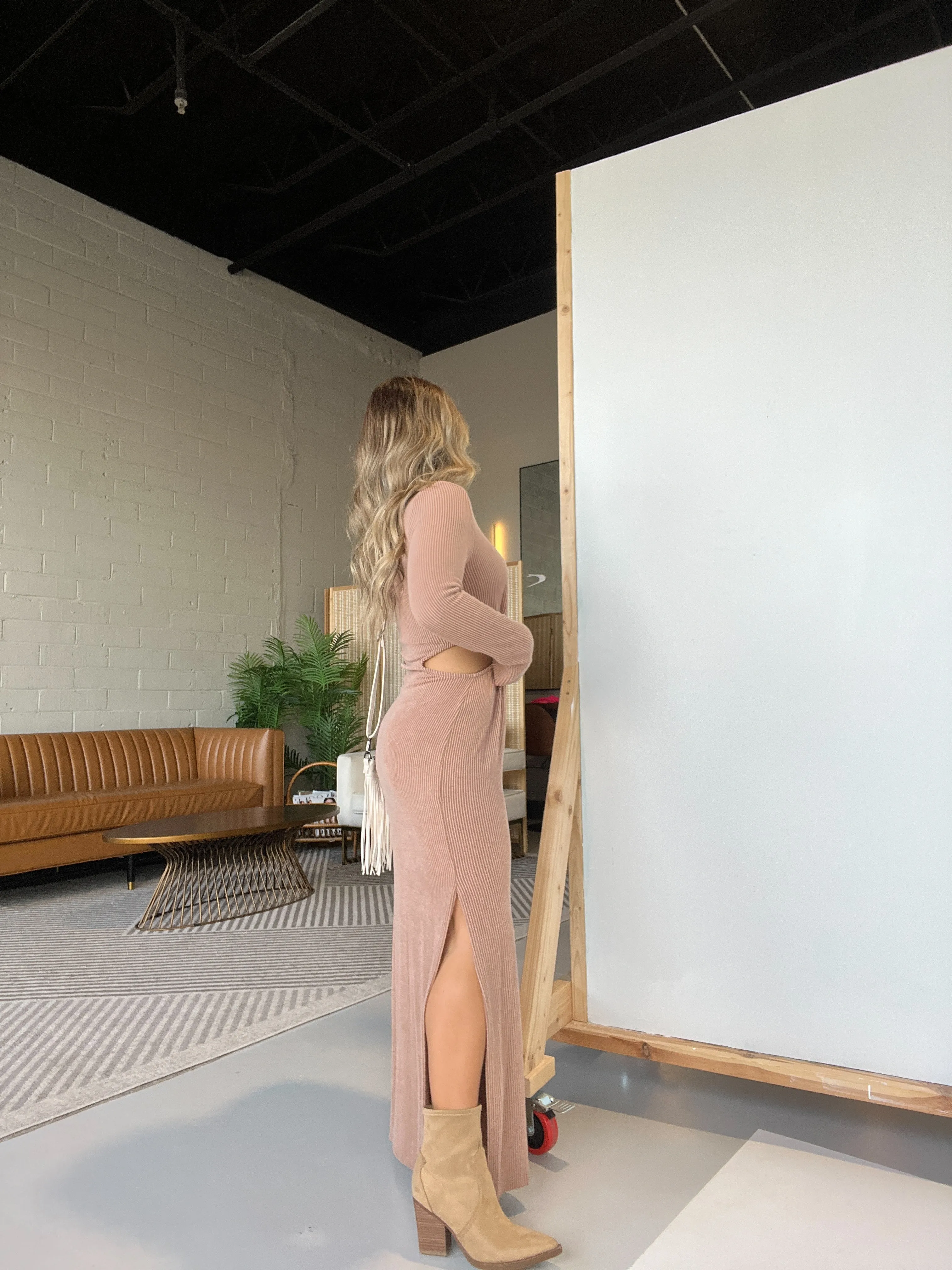 Novelty Cut Out Maxi Dress Mocha sold by Chic by Ally B product image thumbnail 4