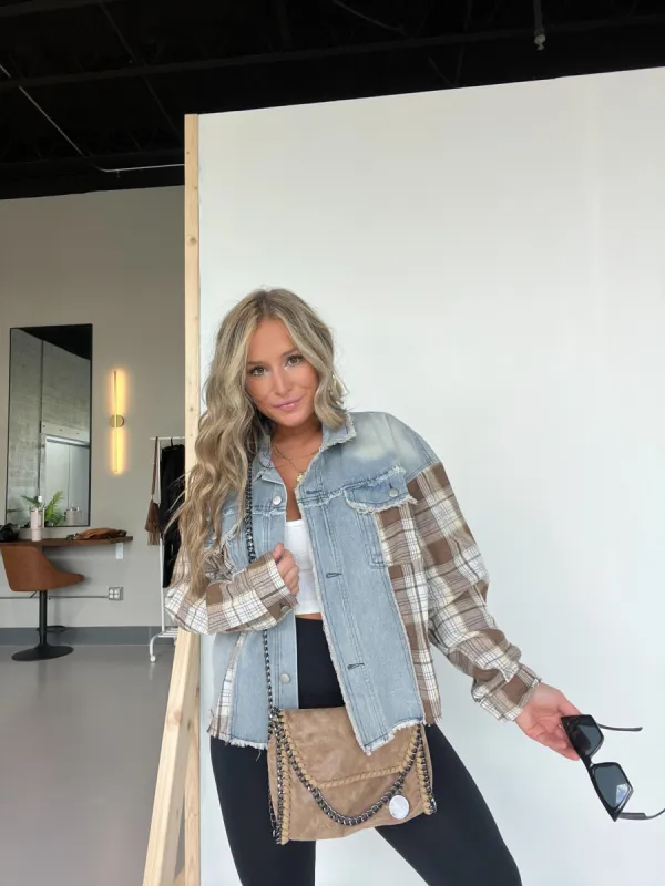 In Season Mixed Plaid Denim Jacket sold by Chic by Ally B