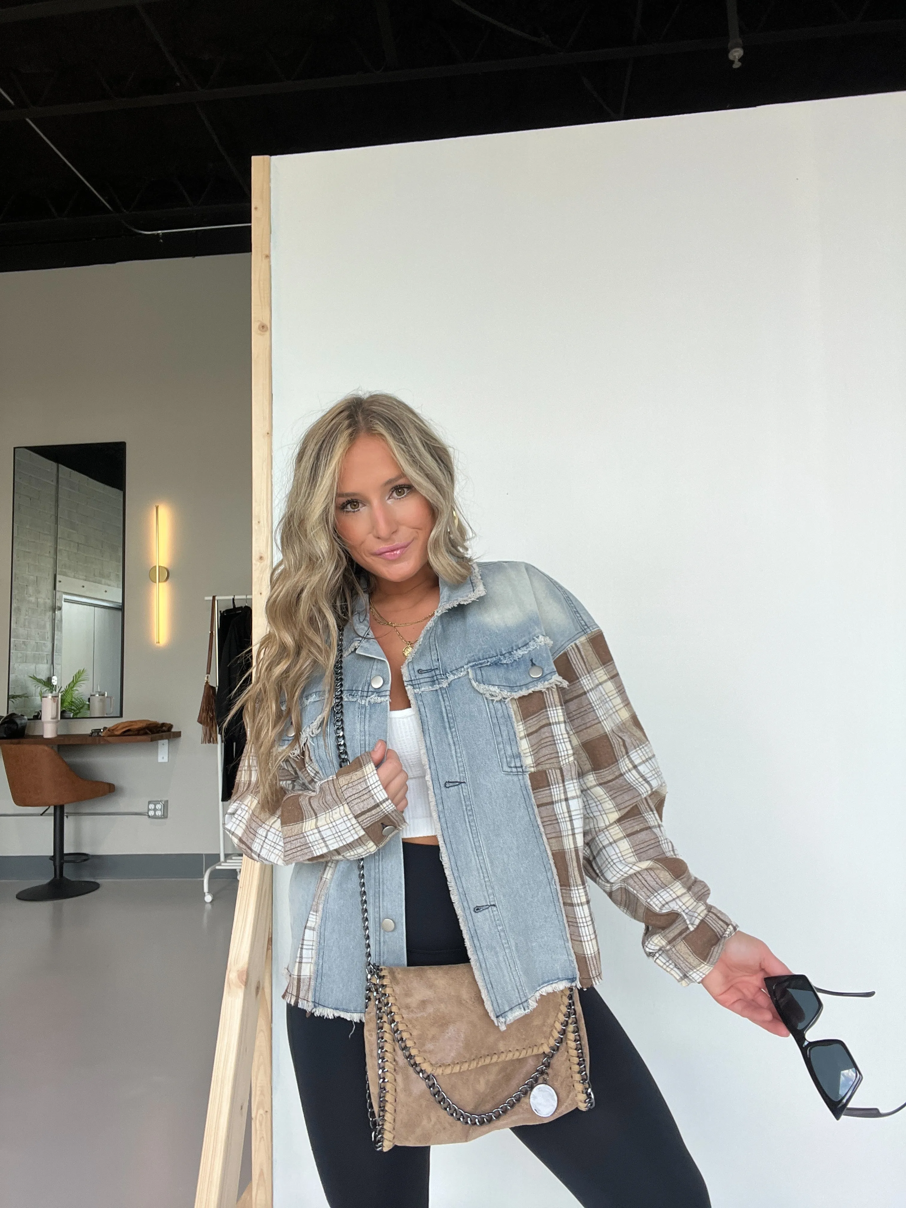 In Season Mixed Plaid Denim Jacket sold by Chic by Ally B