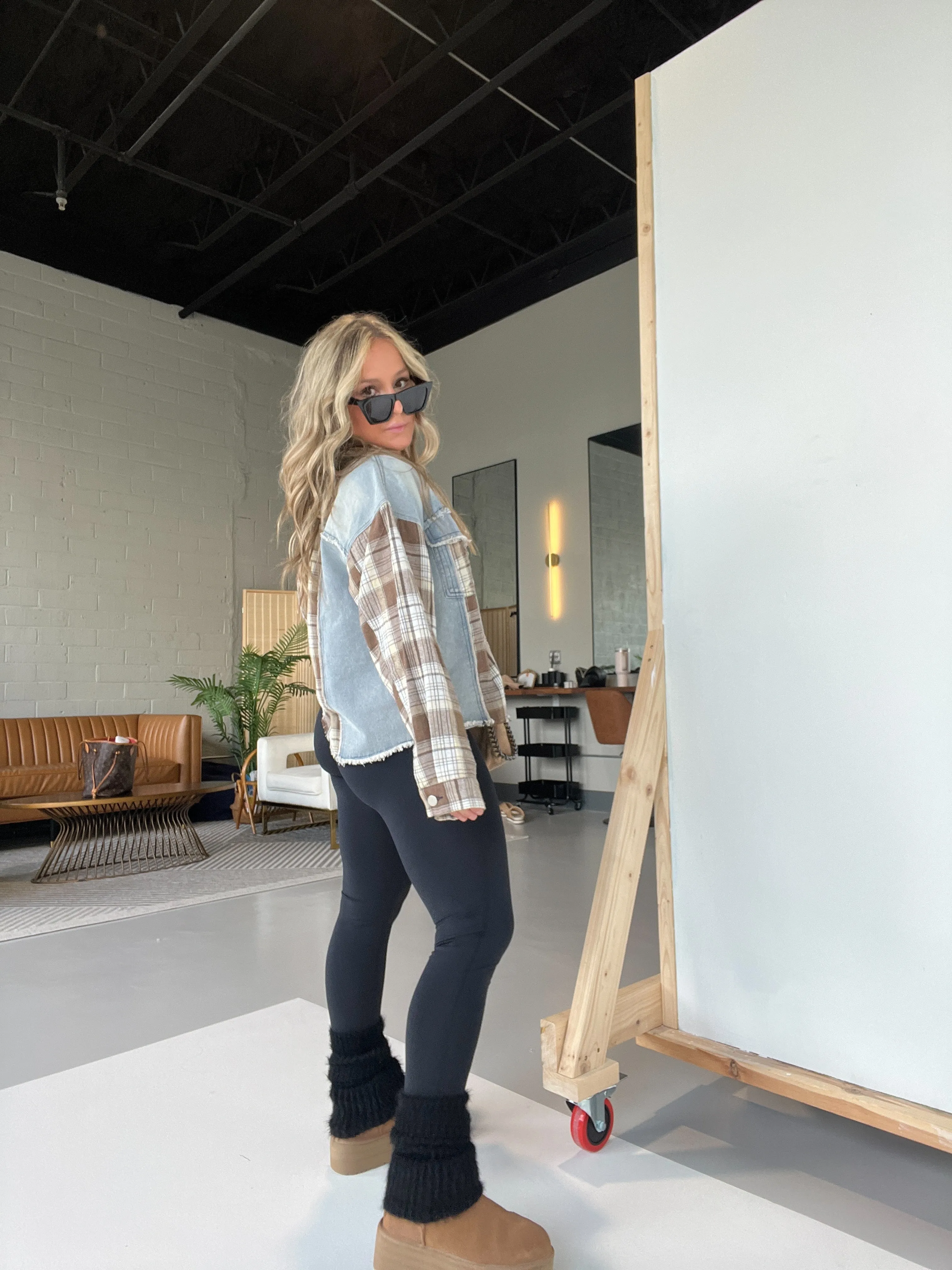 In Season Mixed Plaid Denim Jacket sold by Chic by Ally B product image thumbnail 5