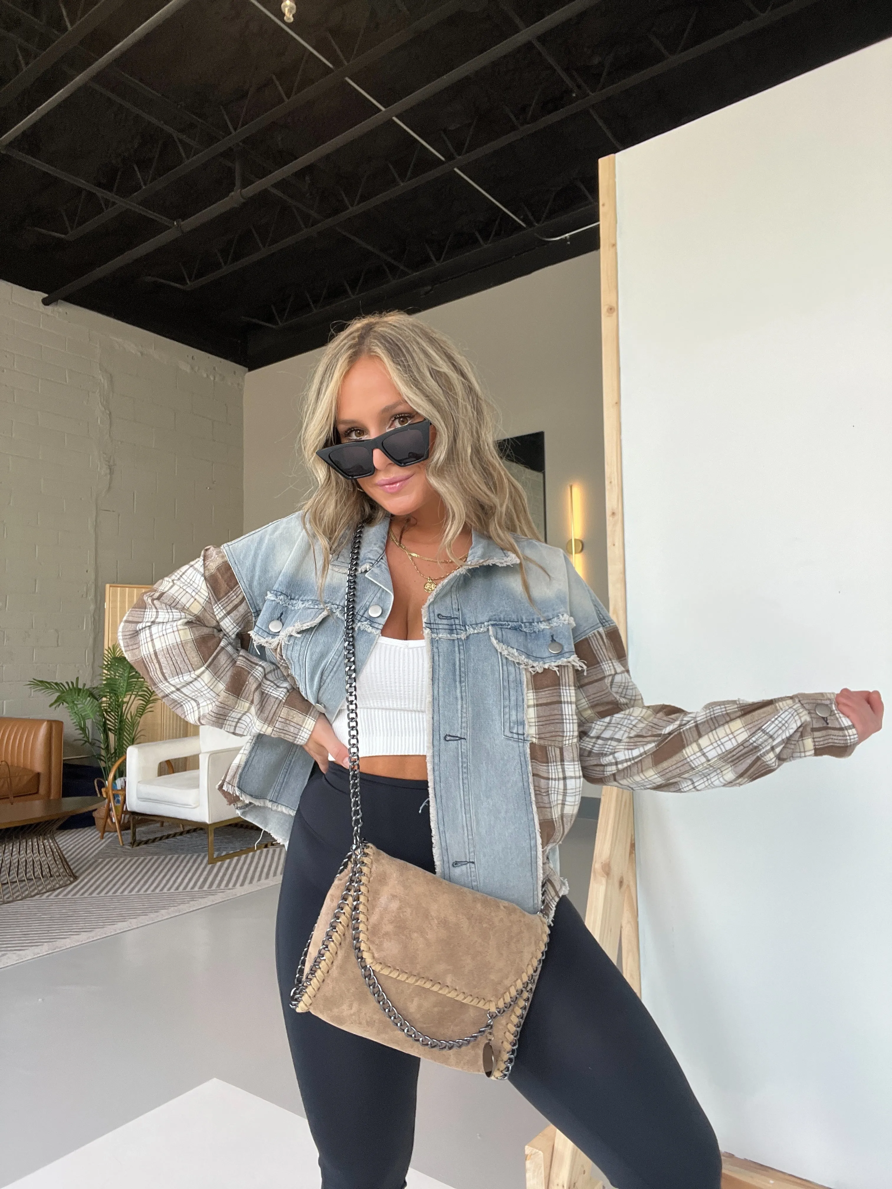 In Season Mixed Plaid Denim Jacket sold by Chic by Ally B product image thumbnail 4