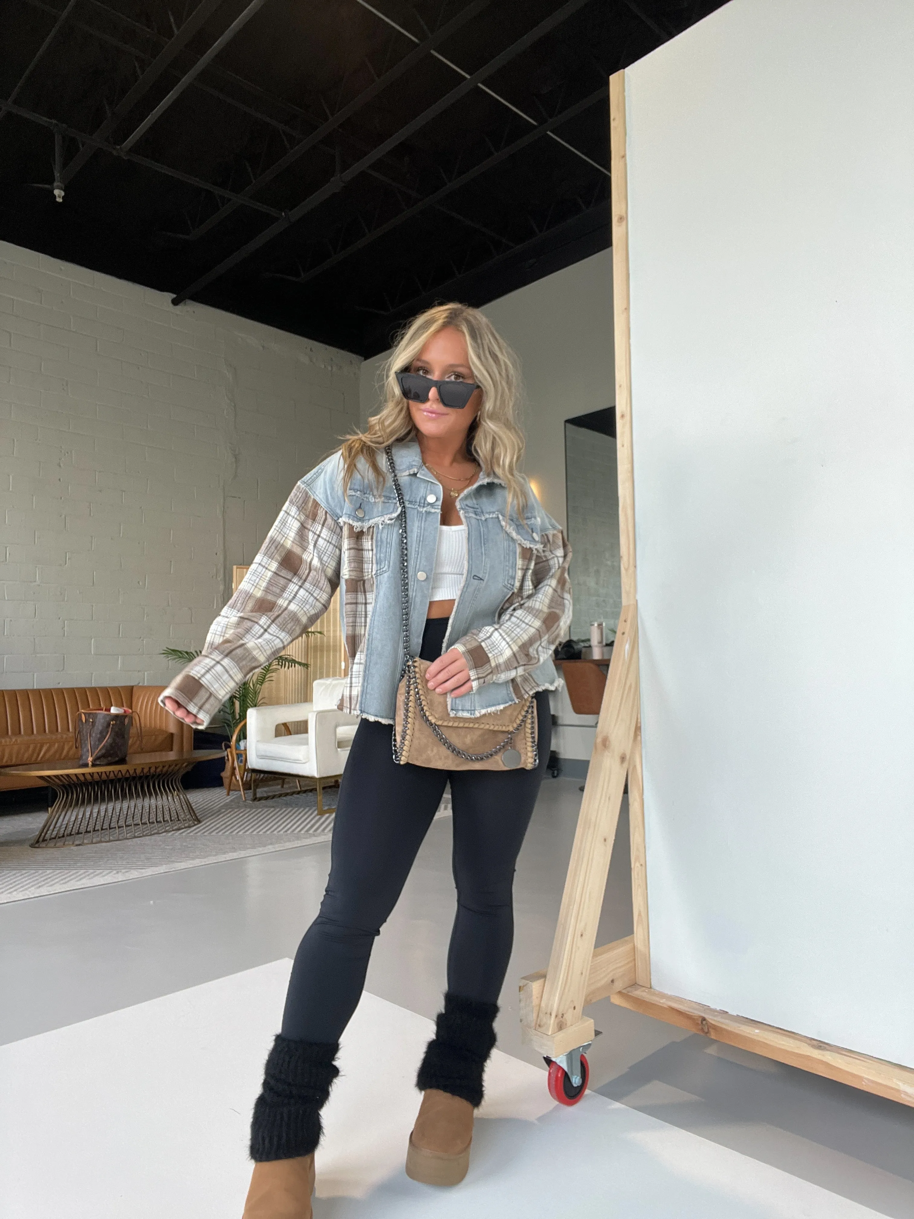 In Season Mixed Plaid Denim Jacket sold by Chic by Ally B product image thumbnail 2