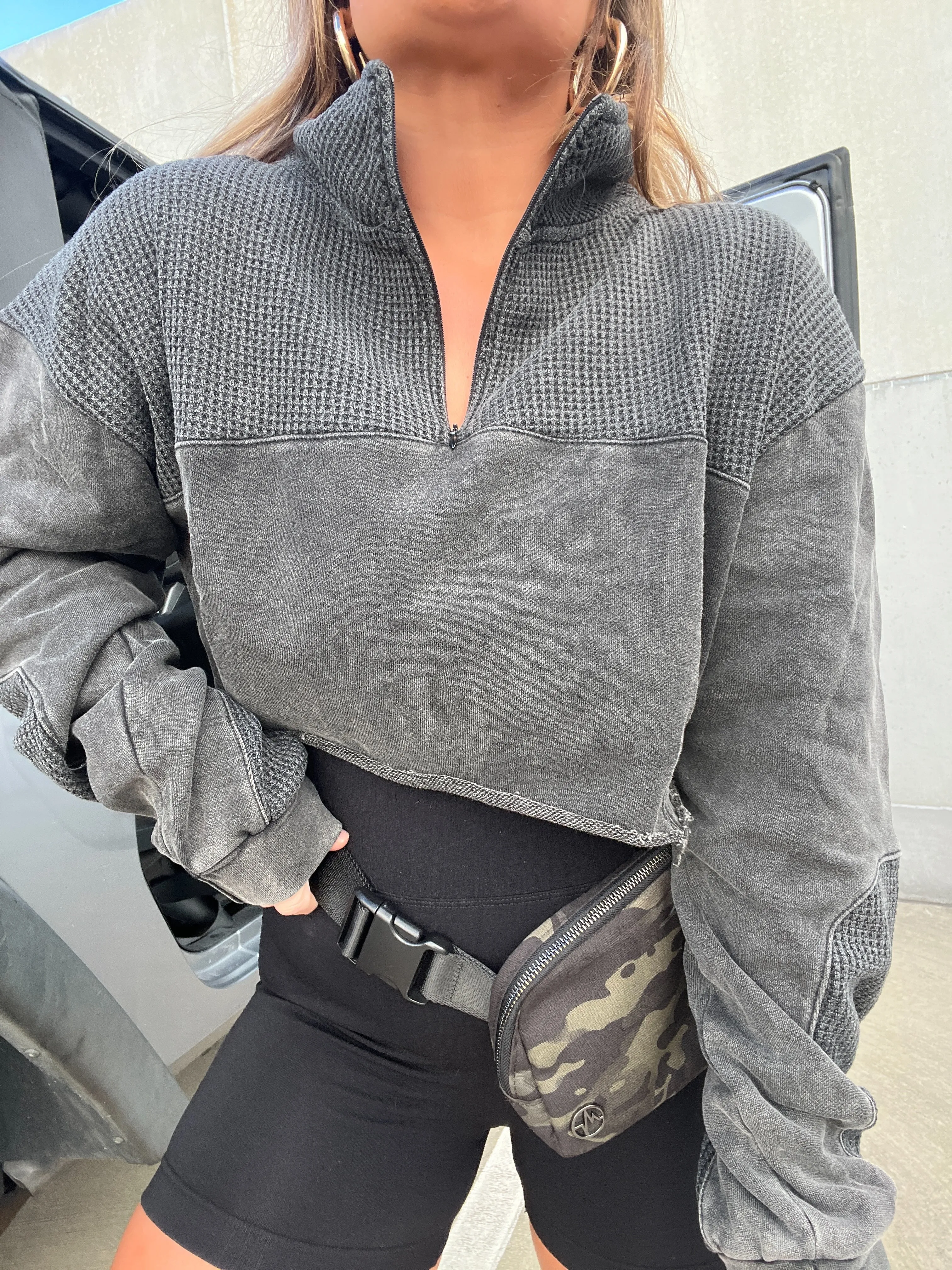 IT'S COMPLICATED CROPPED 1/4 ZIP BLACK sold by Chic by Ally B product image thumbnail 4