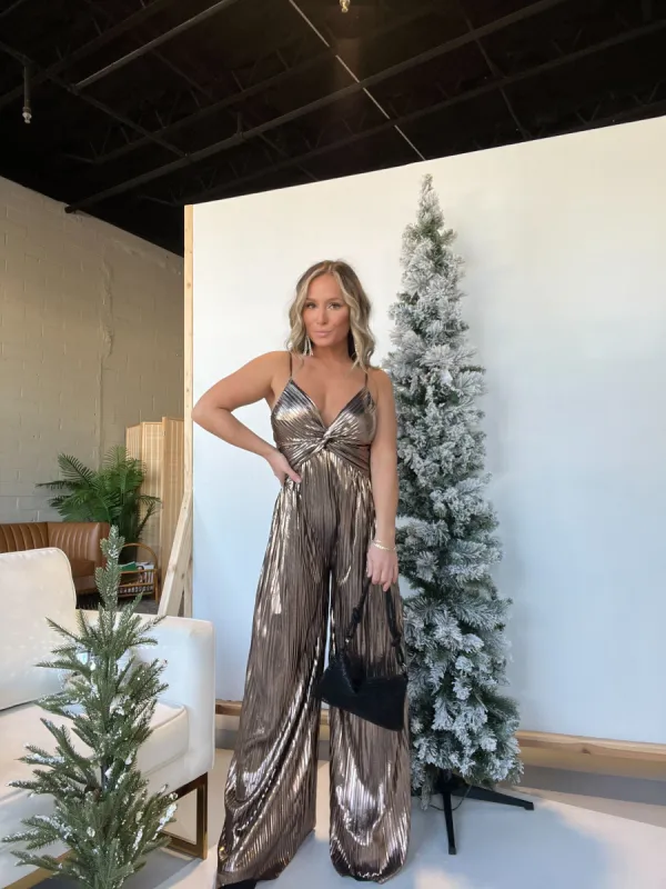 Tinsel Bronze Jumpsuit sold by Chic by Ally B