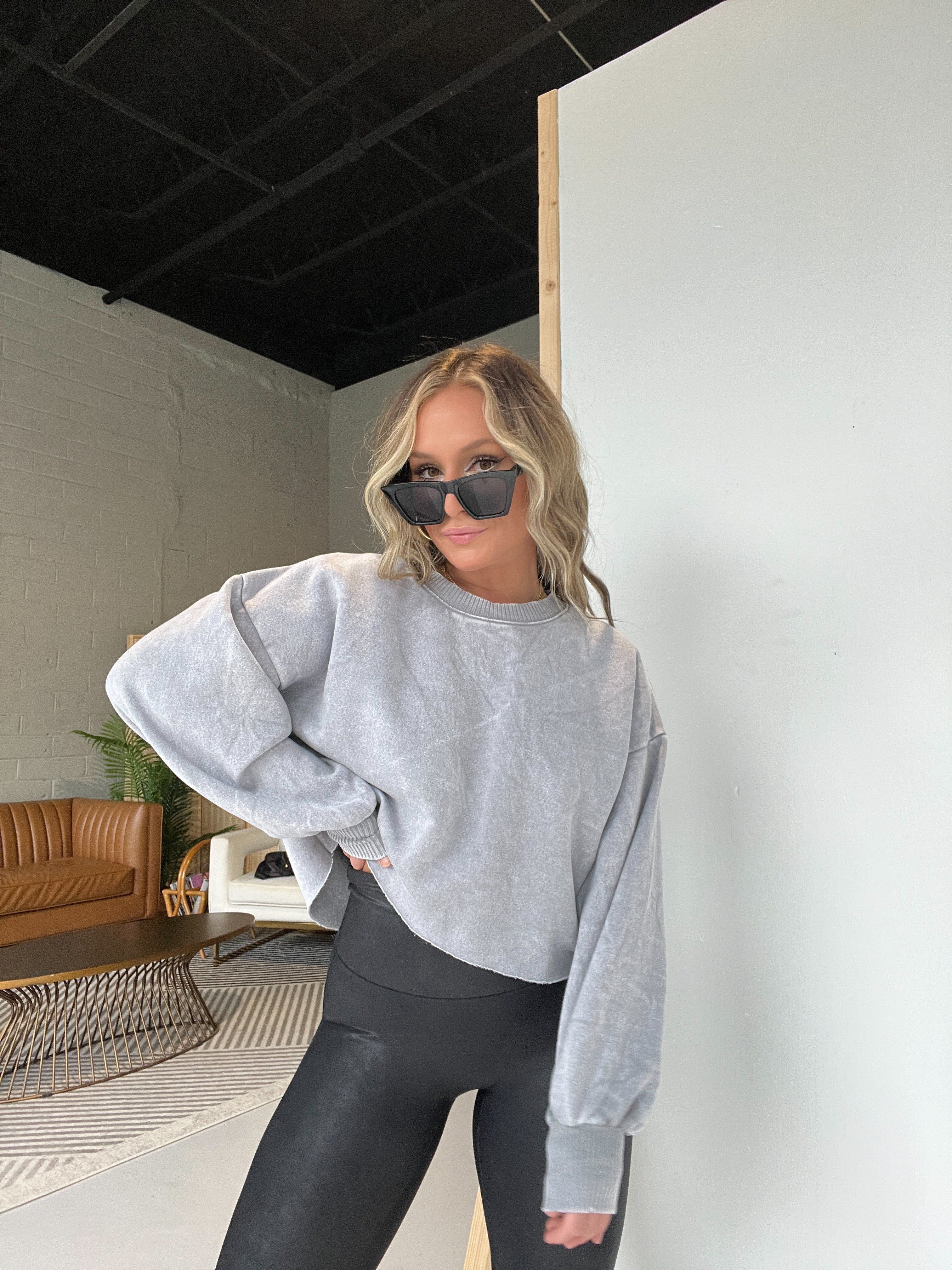 Staying in Cropped Crewneck Sleet Grey sold by Chic by Ally B