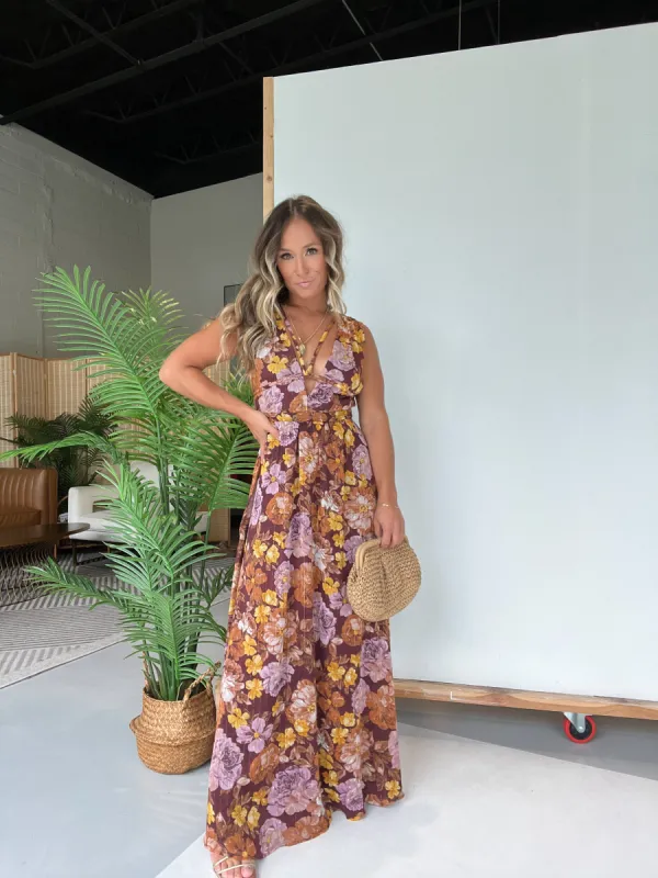 Within Fall Floral Maxi Dress Brown Multi sold by Chic by Ally B