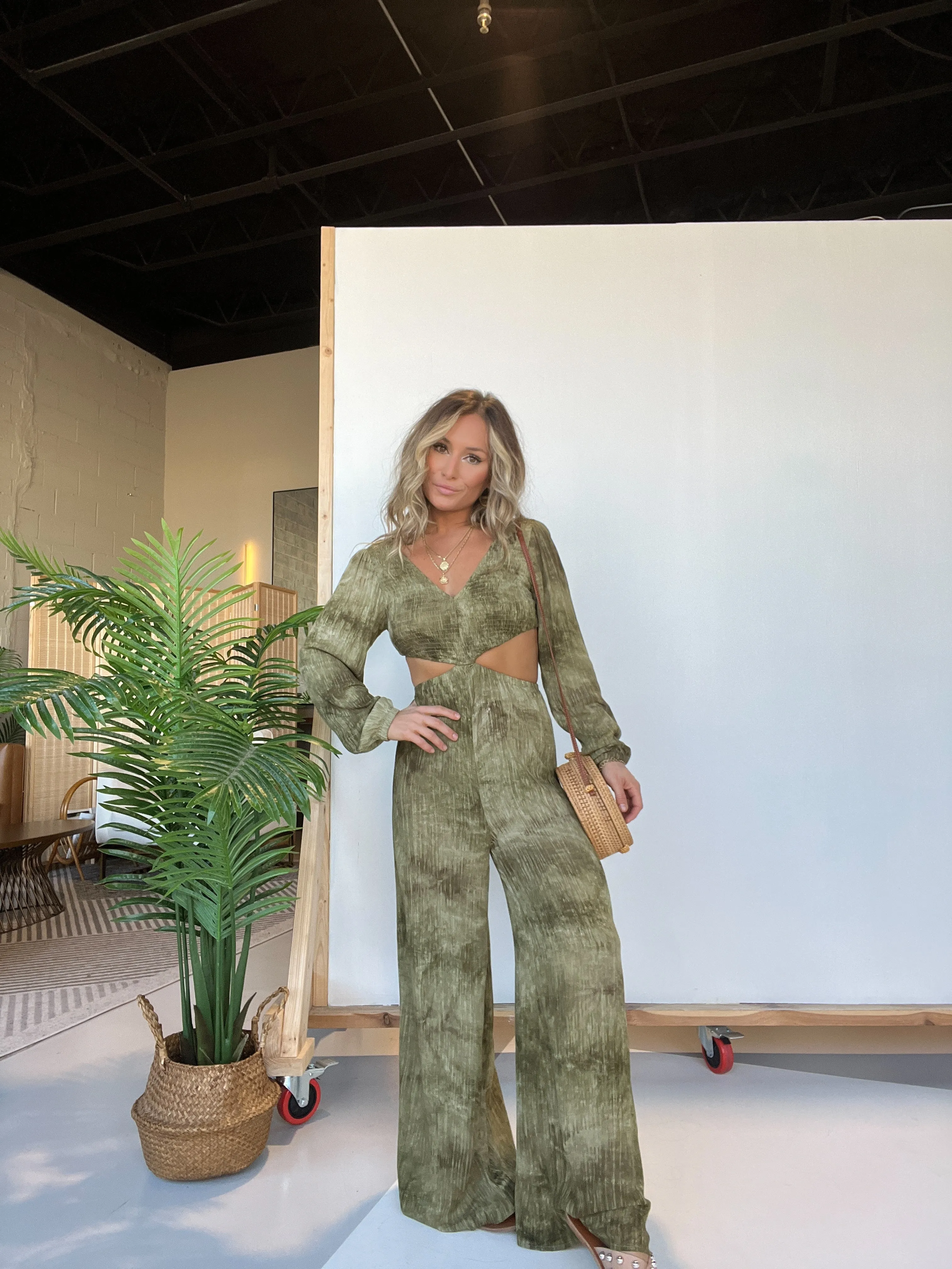 Blair Tie Dye Jumpsuit Olive sold by Chic by Ally B