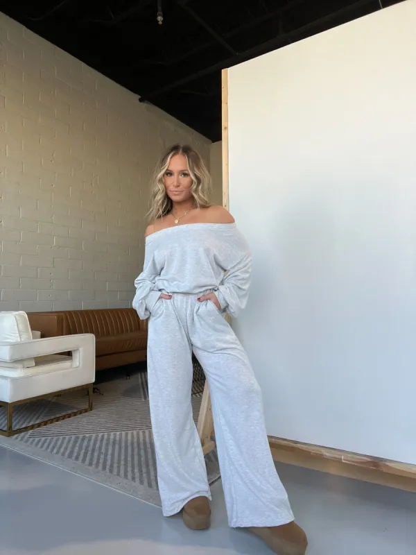 Elsie Off the Shoulder Jumpsuit Heather Grey sold by Chic by Ally B