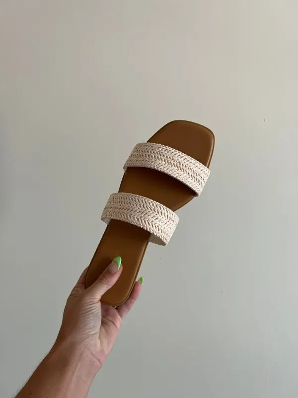 RAFFIA FLAT SLIDES NUDE sold by Chic by Ally B