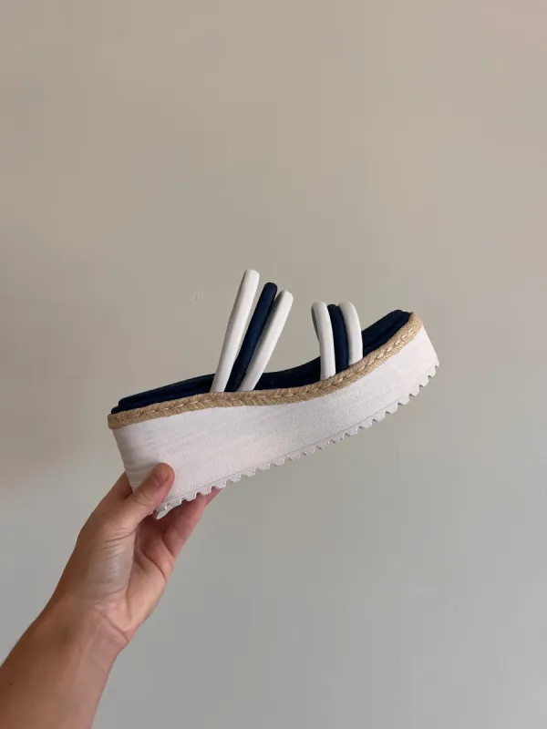 Denim Double Strapped Wedges sold by Chic by Ally B