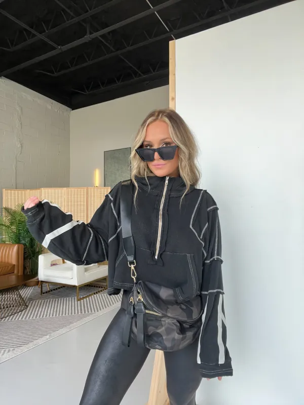 Catch My Vibe 1/4 Zip Black sold by Chic by Ally B