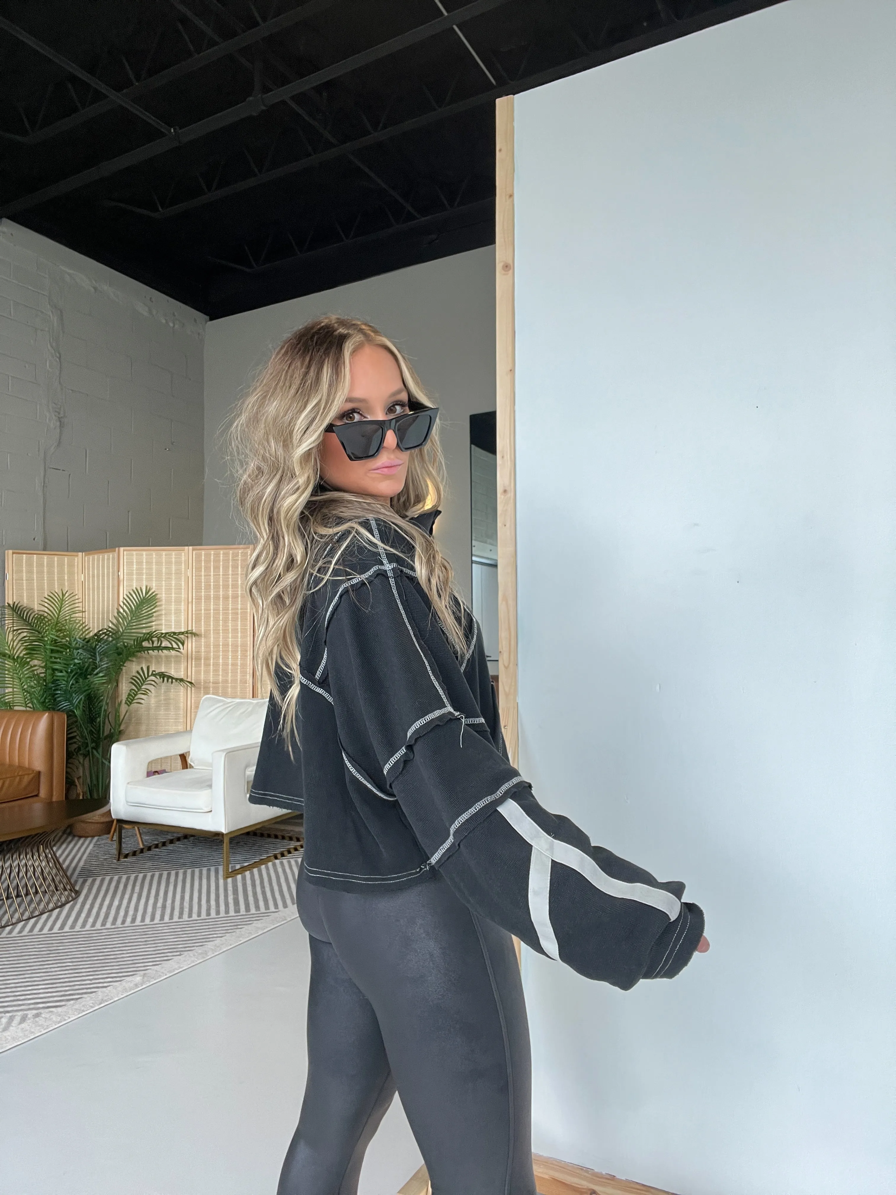 Catch My Vibe 1/4 Zip Black sold by Chic by Ally B product image thumbnail 4