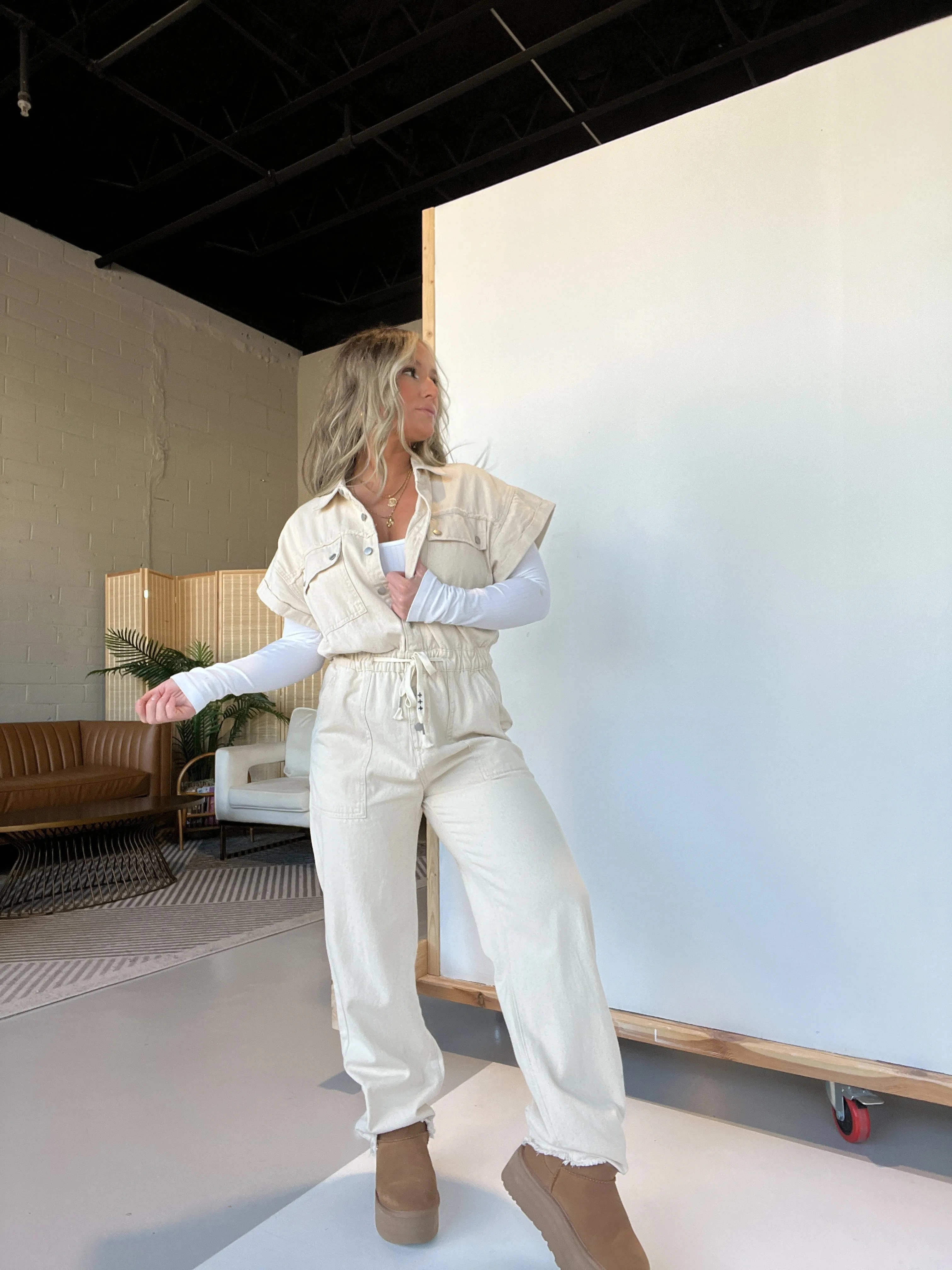 Longing Needs Utility Jumpsuit Oatmeal sold by Chic by Ally B product image thumbnail 3