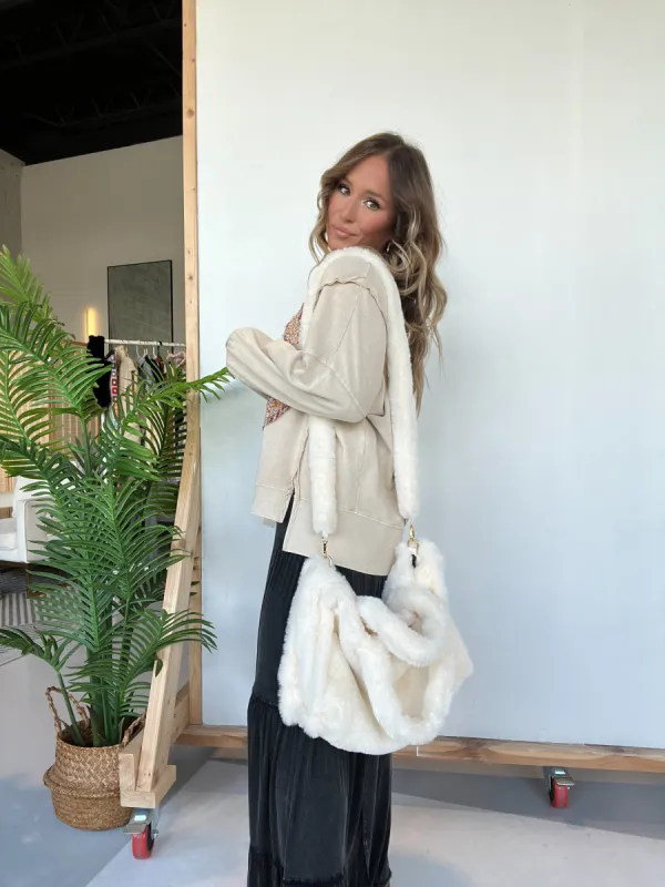 Cozy Trips Faux Fur Tote Ivory sold by Chic by Ally B