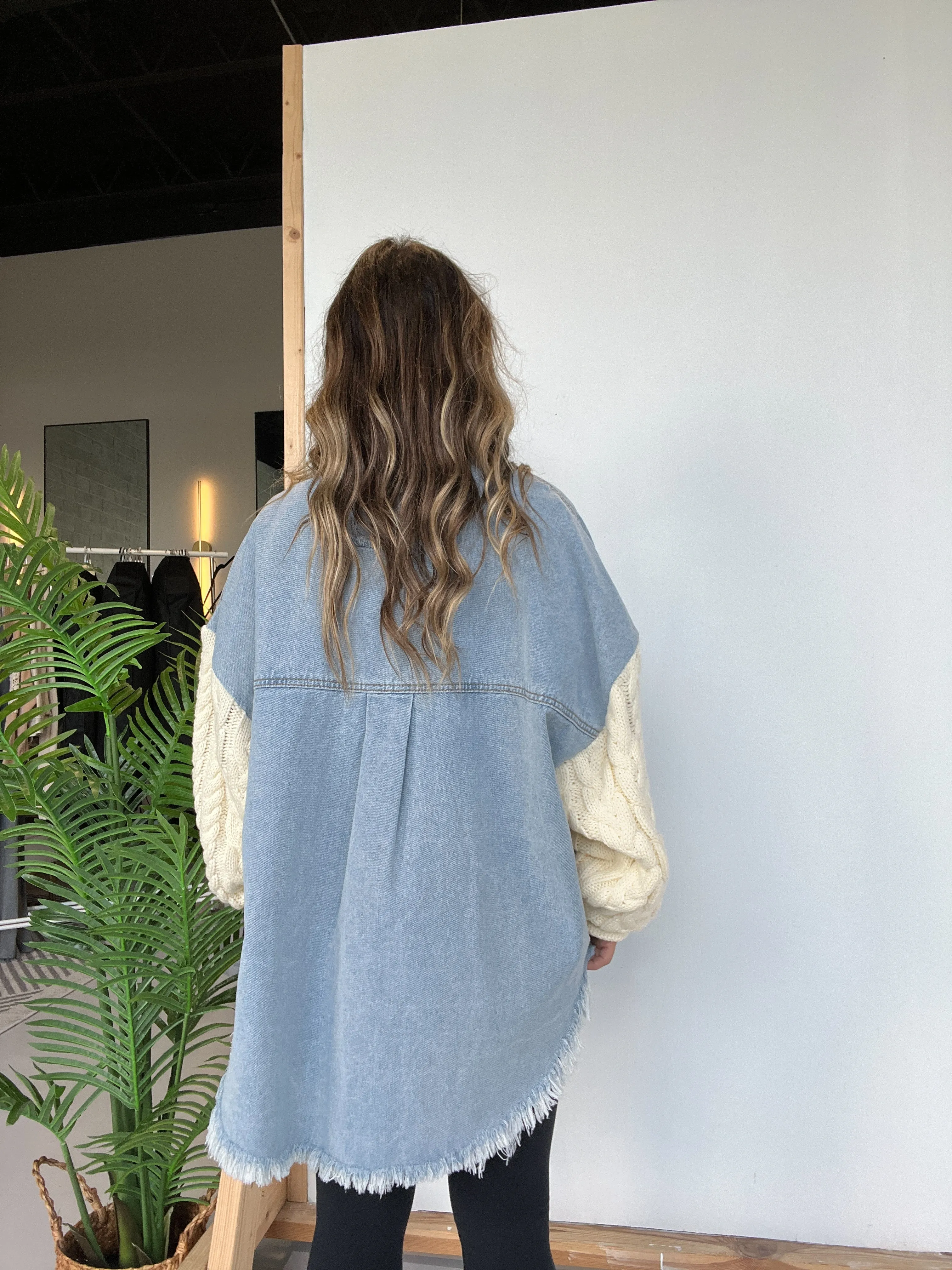 Fall Crush Sweater Sleeve Shacket Denim sold by Chic by Ally B product image thumbnail 4