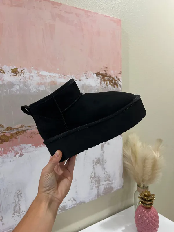 Benji Stacked Bootie Black Suede sold by Chic by Ally B