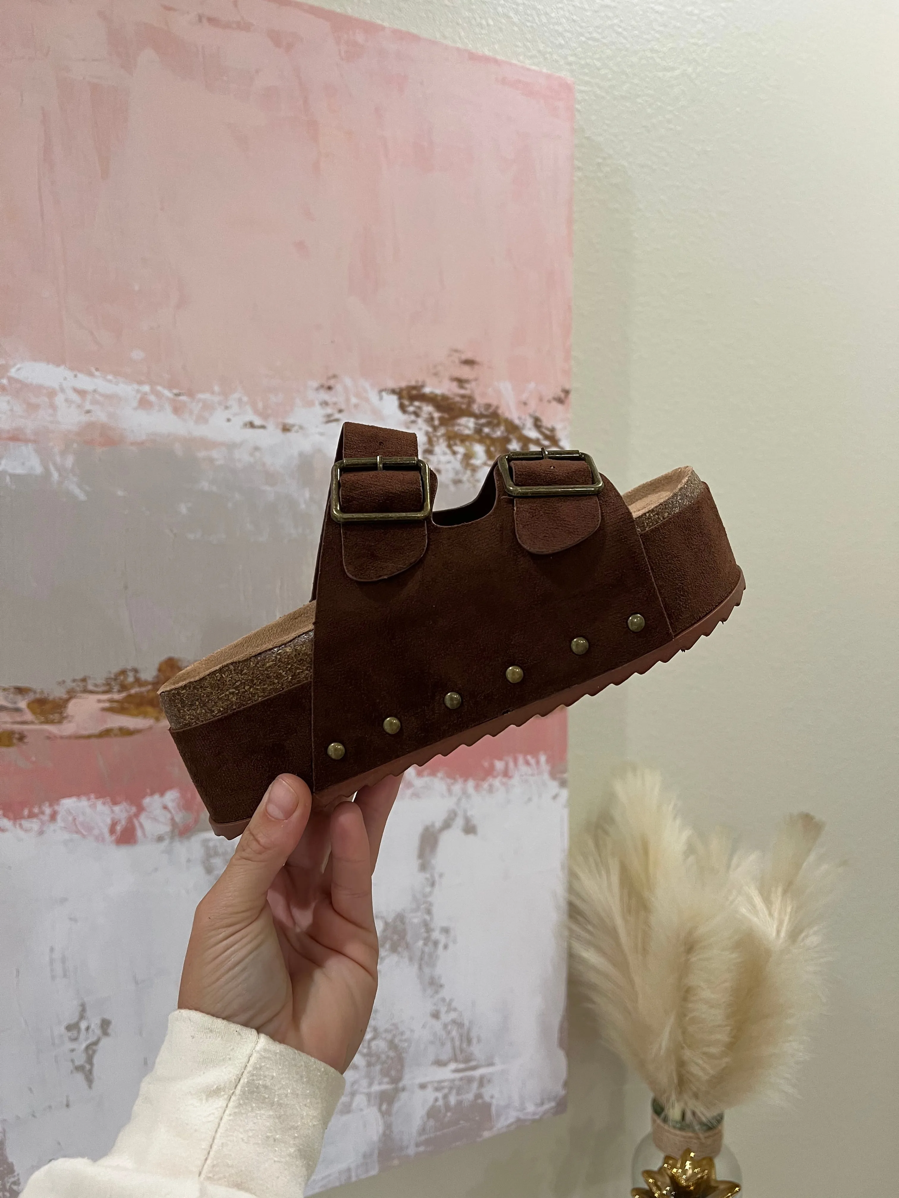 Blowout Stacked Double Strap Slides Brown sold by Chic by Ally B