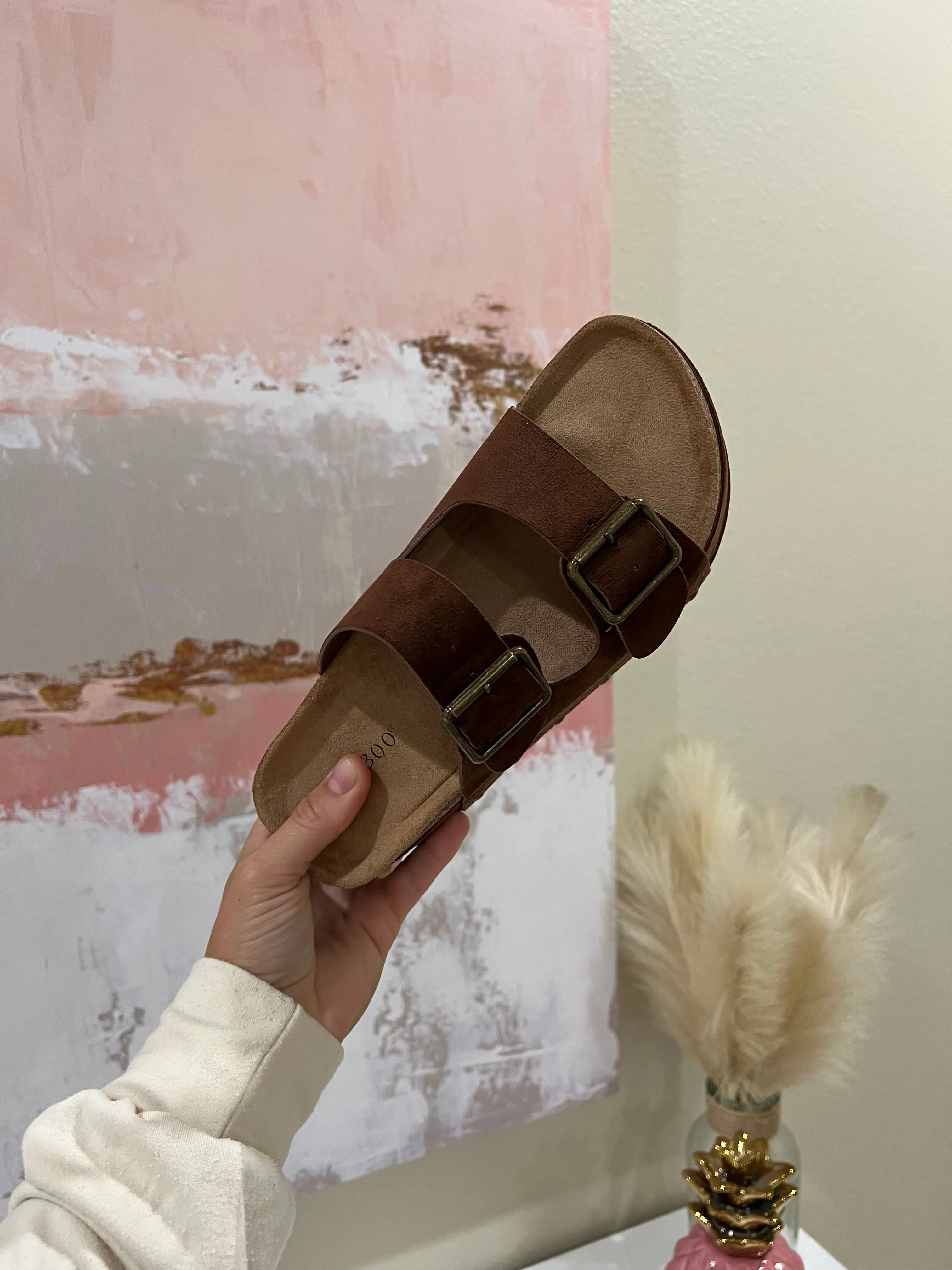 Blowout Stacked Double Strap Slides Brown sold by Chic by Ally B product image thumbnail 2