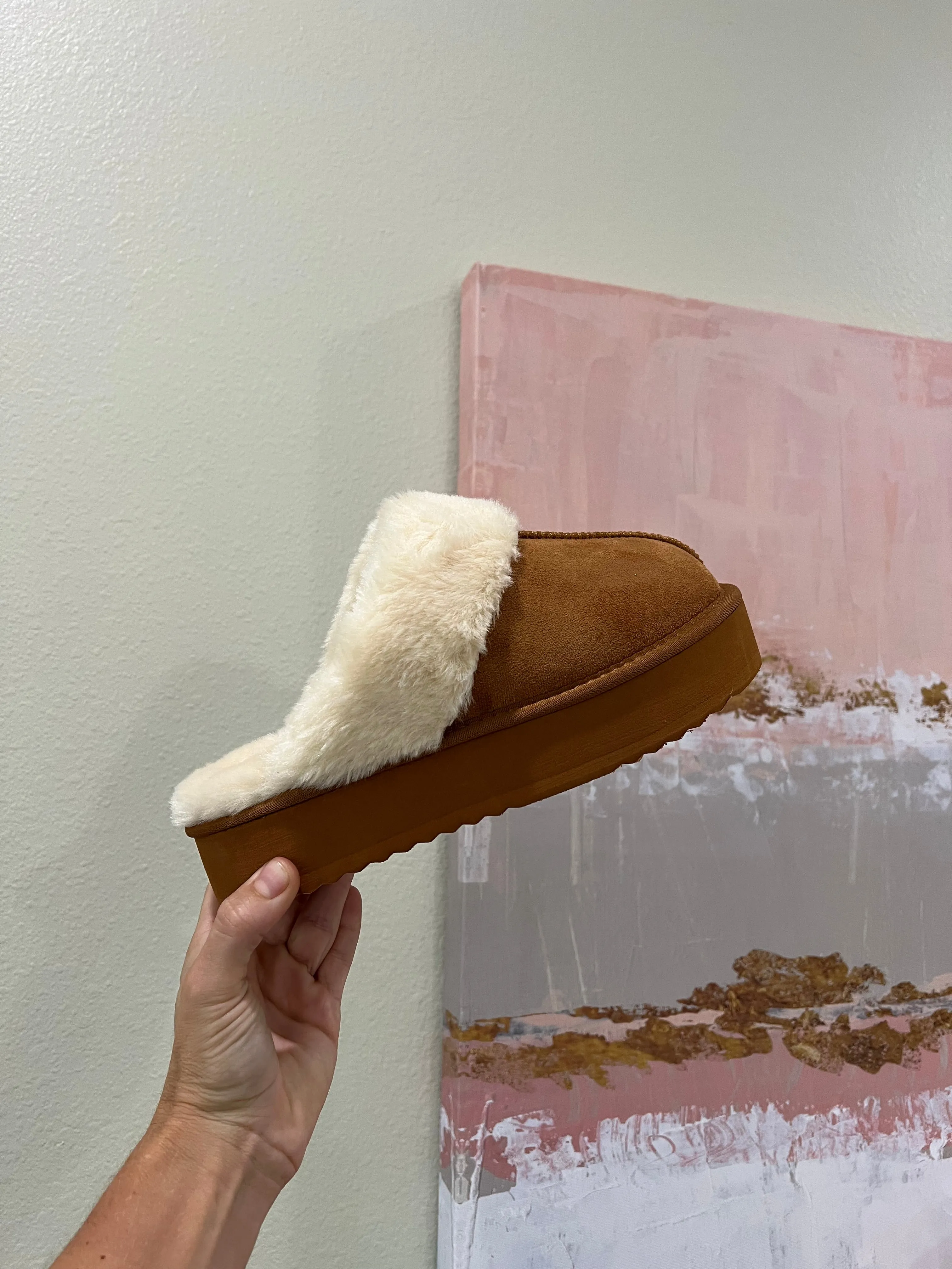 Darwin Fur Slip Ons Camel sold by Chic by Ally B