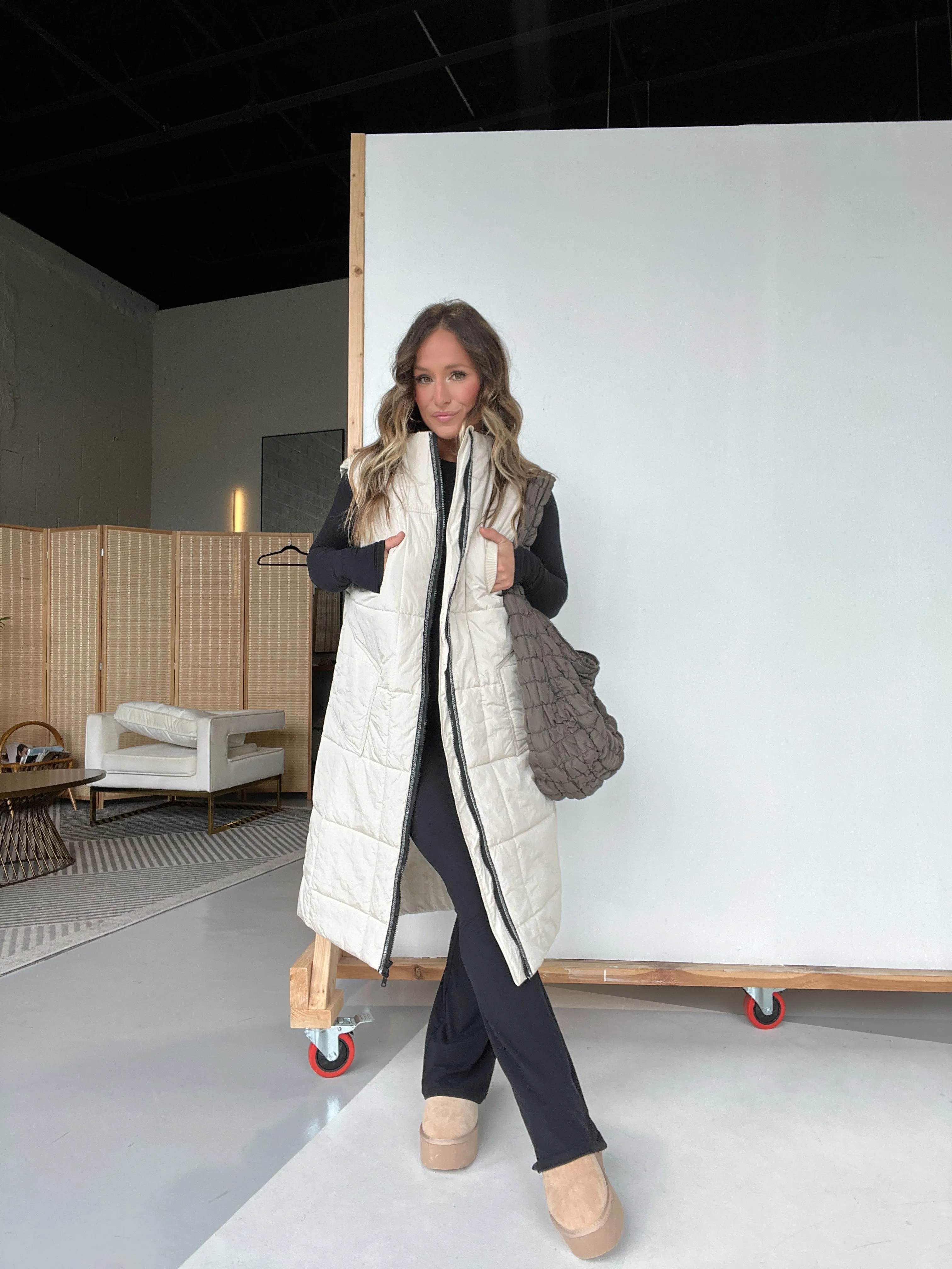 Alaska Bound Long Puffer Vest Creme sold by Chic by Ally B product image thumbnail 3