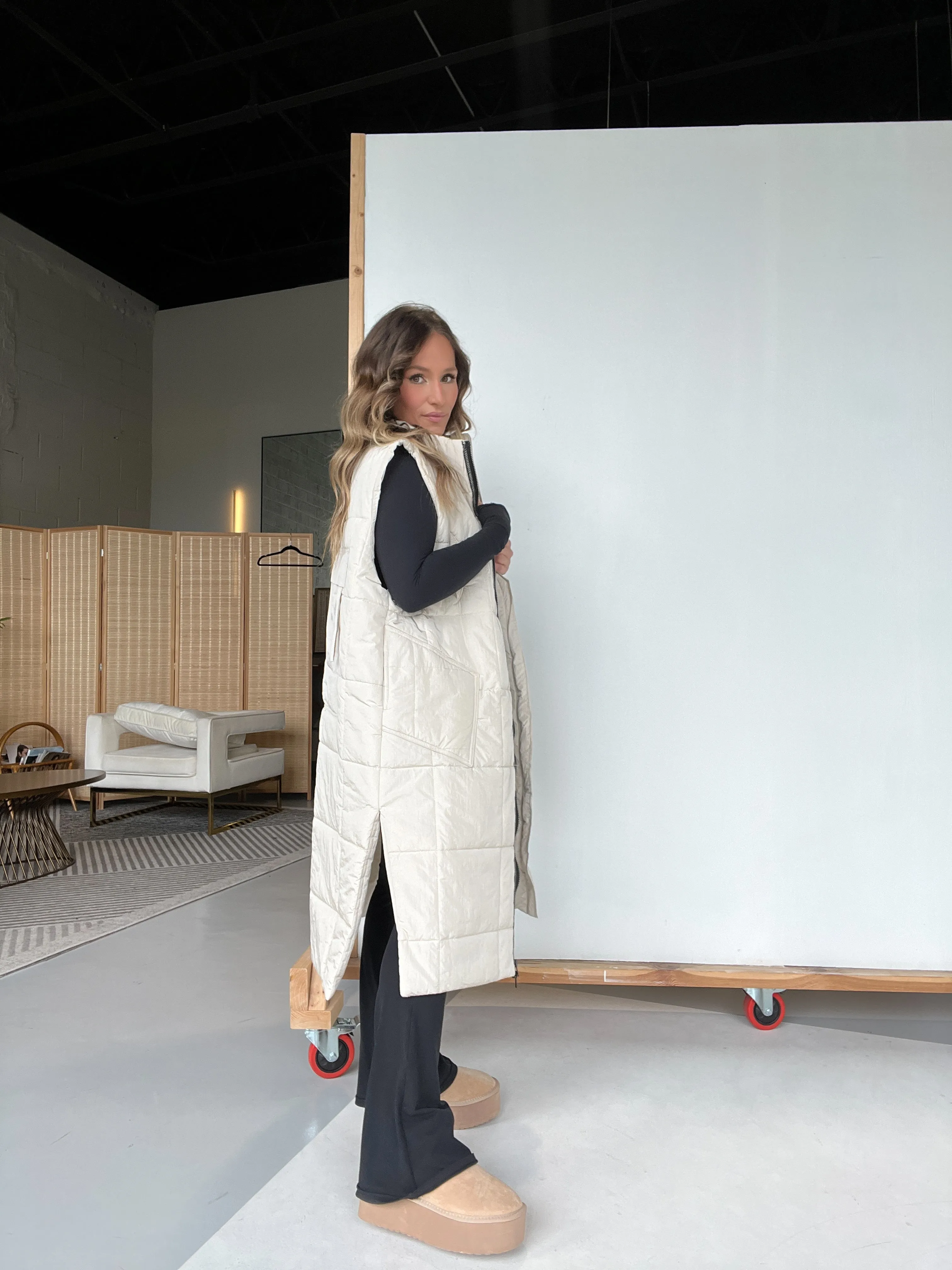 Alaska Bound Long Puffer Vest Creme sold by Chic by Ally B product image thumbnail 4