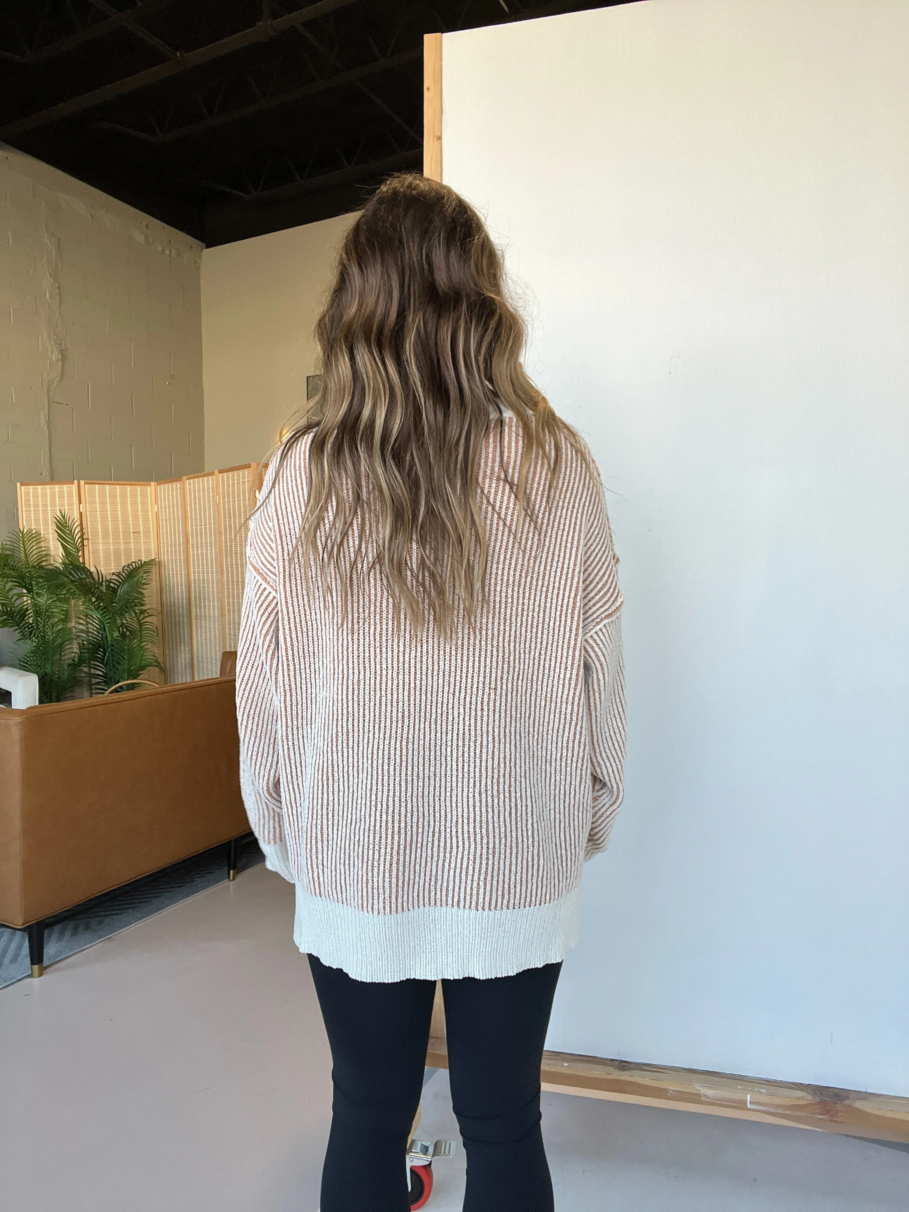 Hot Cocoa Two Tone Stripe Sweater Camel sold by Chic by Ally B product image thumbnail 4