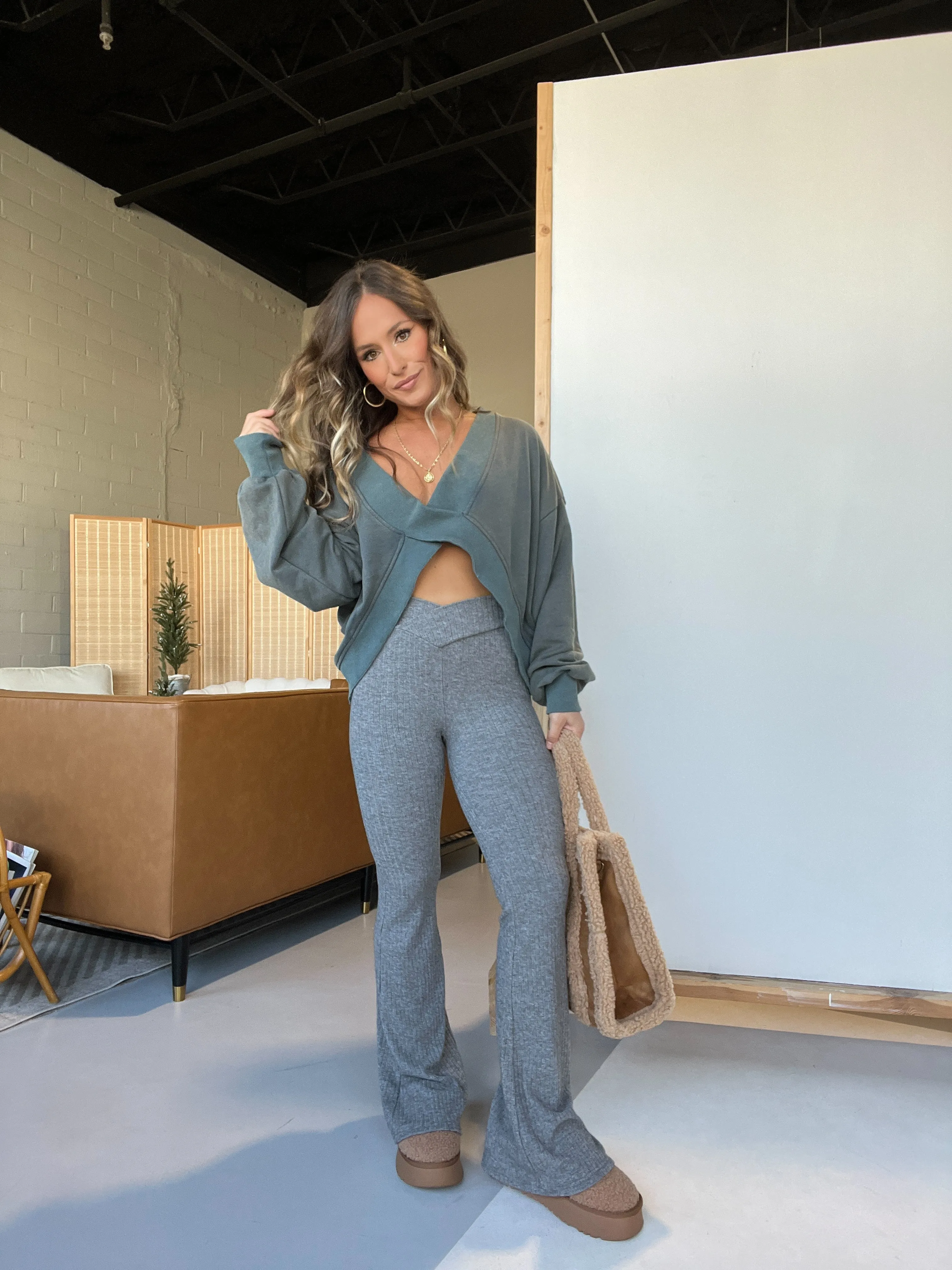 Beckett Crossover Sweater Knit Flares Grey sold by Chic by Ally B product image thumbnail 4