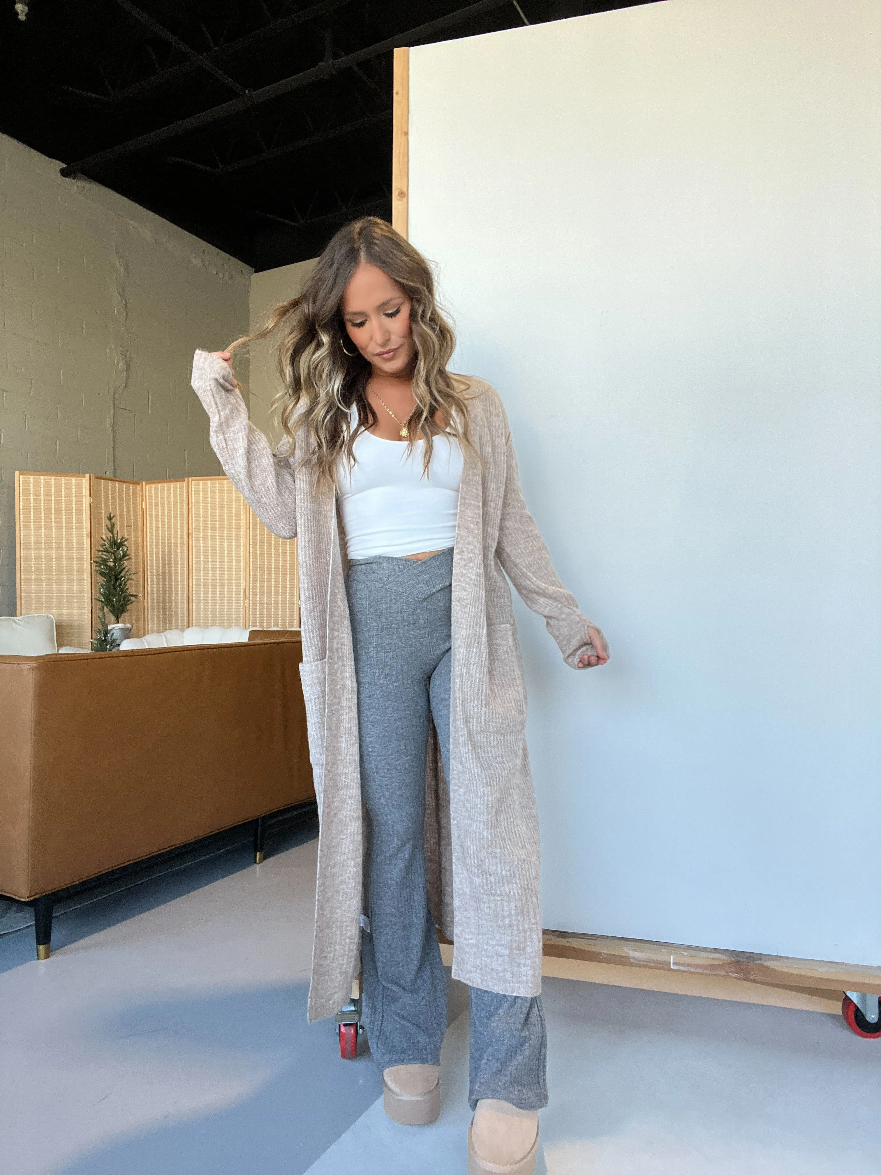 Beckett Crossover Sweater Knit Flares Grey sold by Chic by Ally B product image thumbnail 5