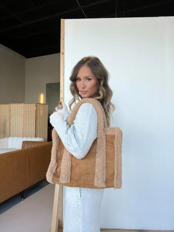 Vermont Ready Mini Sherpa Tote Camel sold by Chic by Ally B