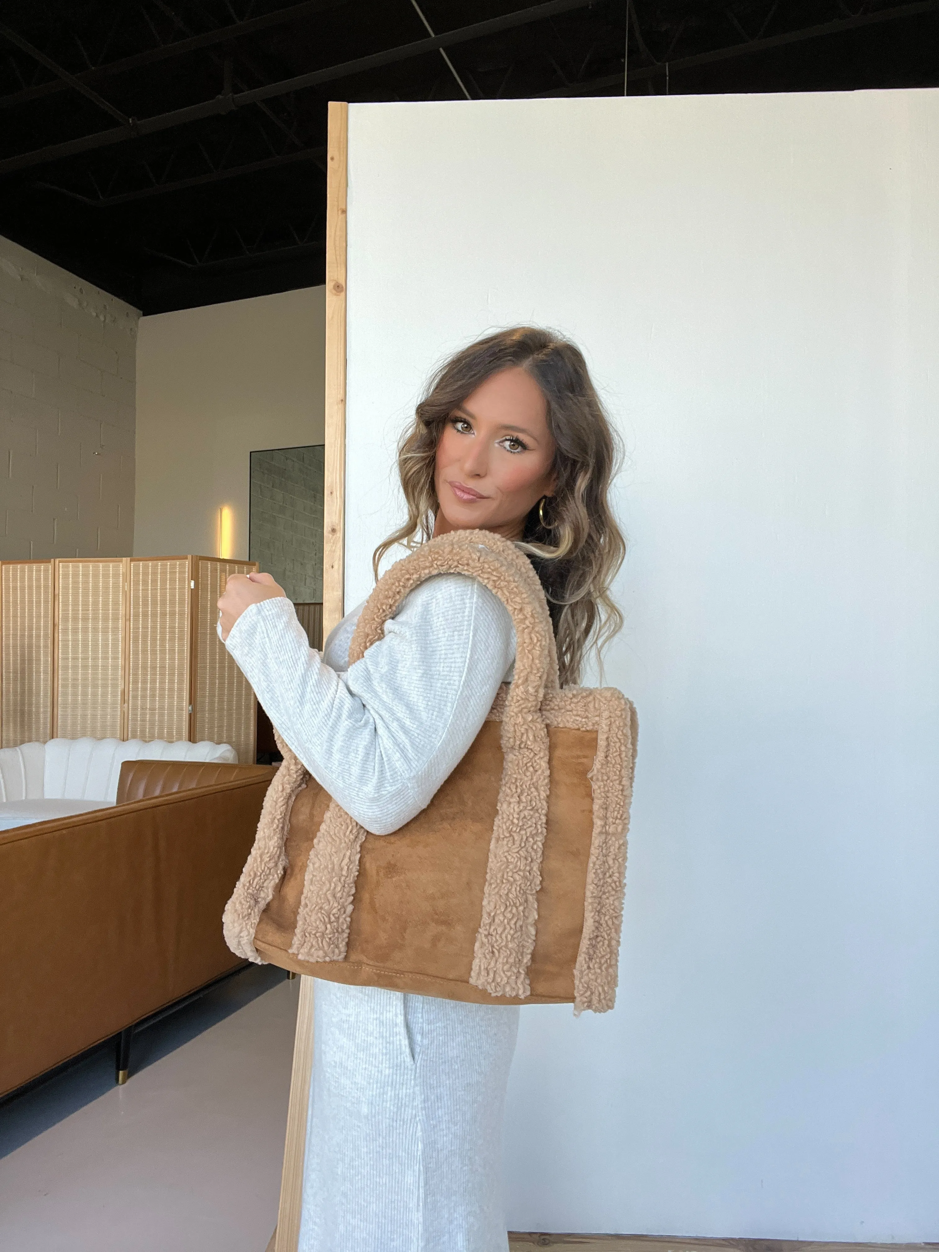 Vermont Ready Mini Sherpa Tote Camel sold by Chic by Ally B product image thumbnail 4