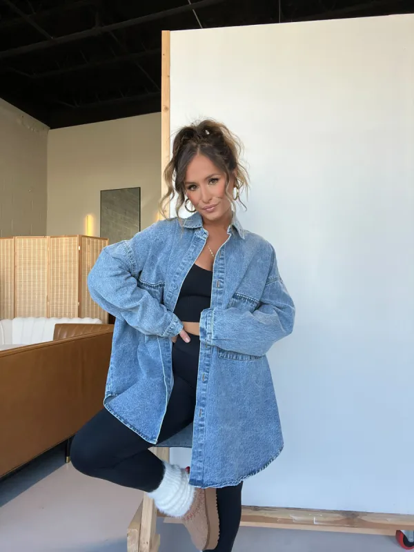 Oversized It Girl Blue Denim Jacket sold by Chic by Ally B