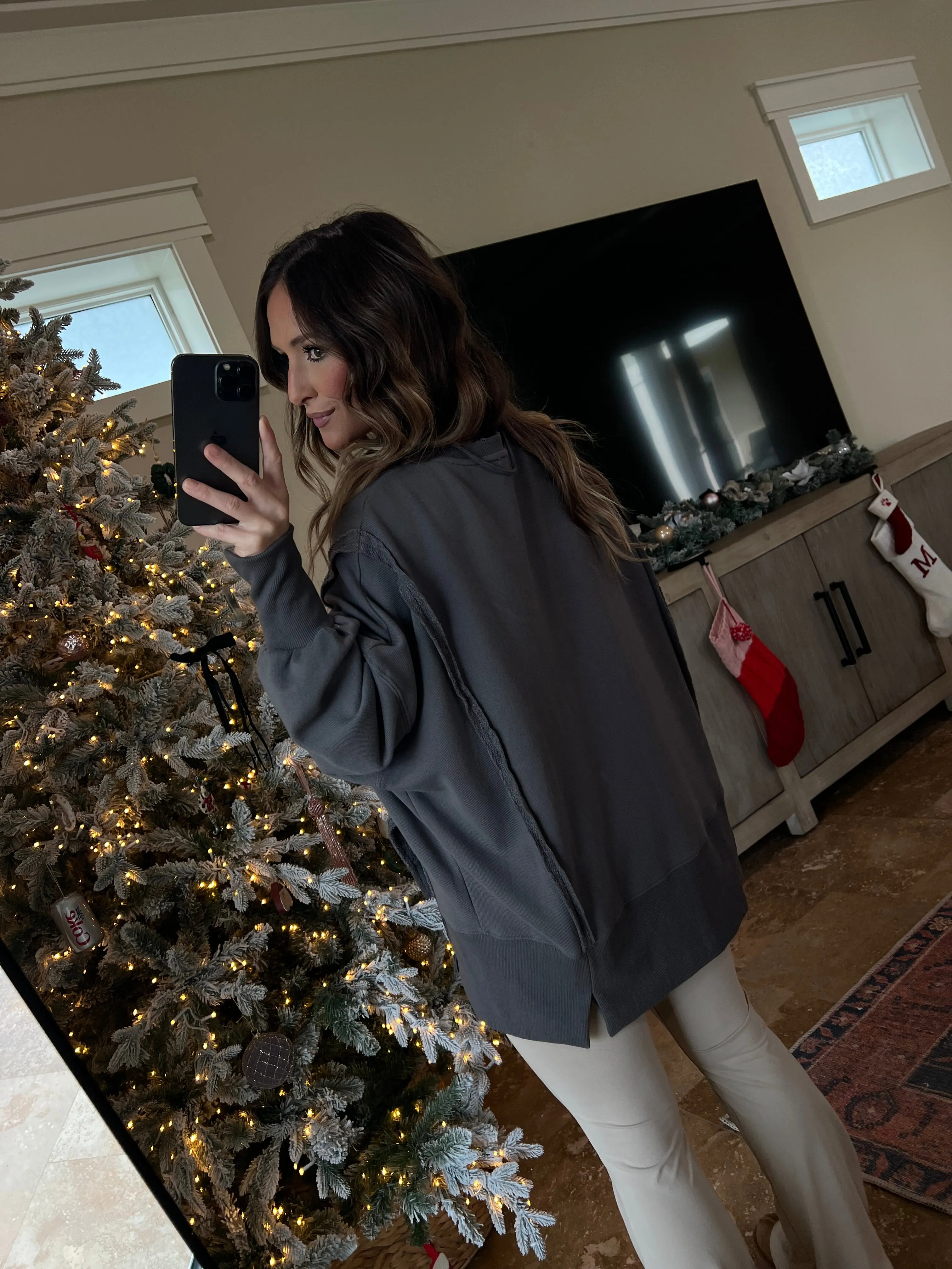 Quarterback Oversized Sweatshirt Fossil Grey sold by Chic by Ally B product image thumbnail 5