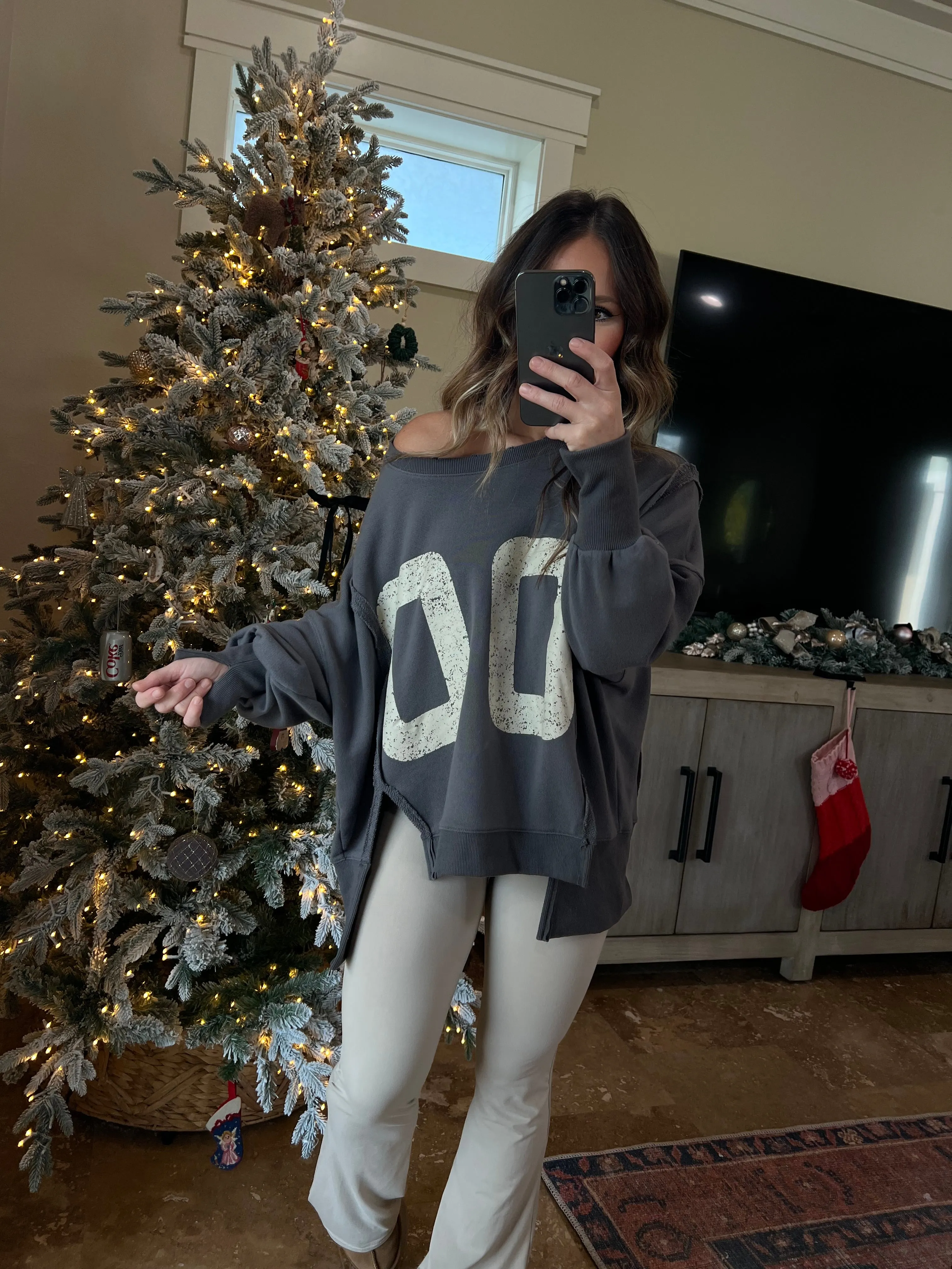 Quarterback Oversized Sweatshirt Fossil Grey sold by Chic by Ally B product image thumbnail 4