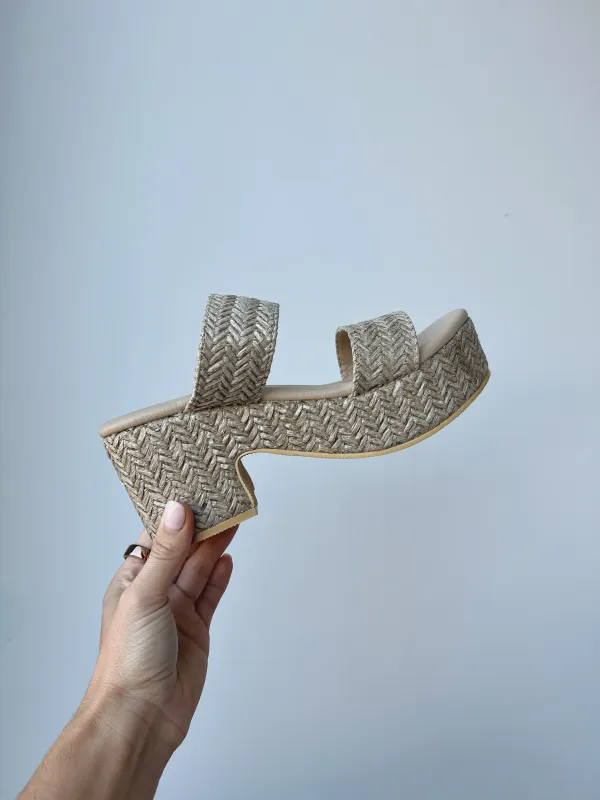 Ocean Ave Chunky Platform Heels Taupe sold by Chic by Ally B