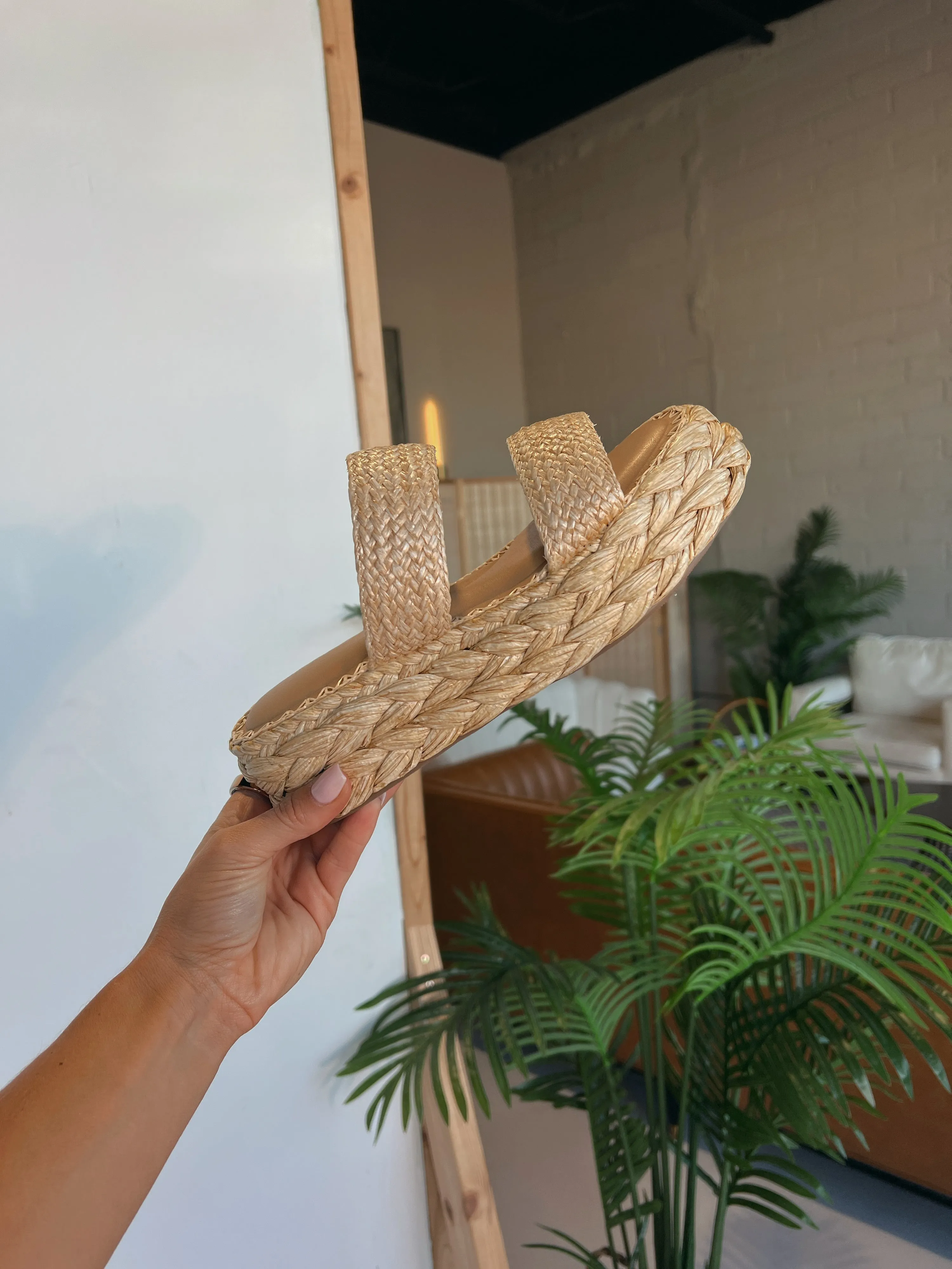 Marley Raffia Double Strap Platform Slides sold by Chic by Ally B