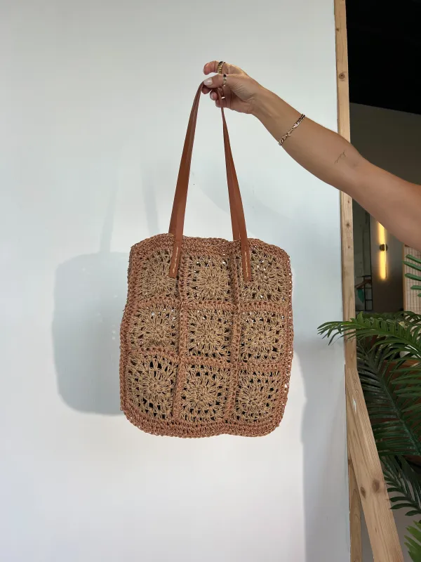 Island Girl Crochet Tote Tan Multi sold by Chic by Ally B