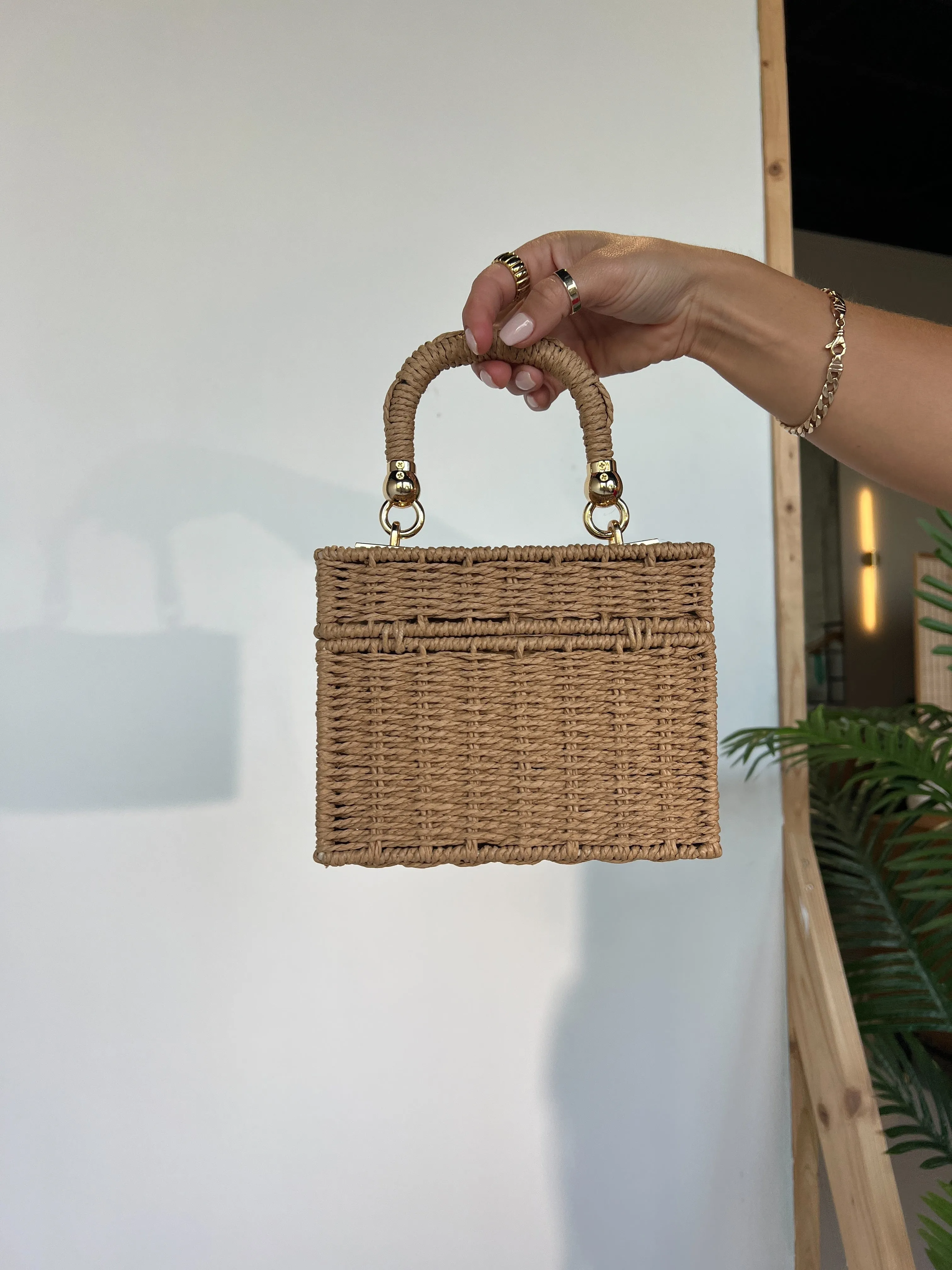 Tropic Top Handle Raffia Box Bag Natural sold by Chic by Ally B product image thumbnail 4