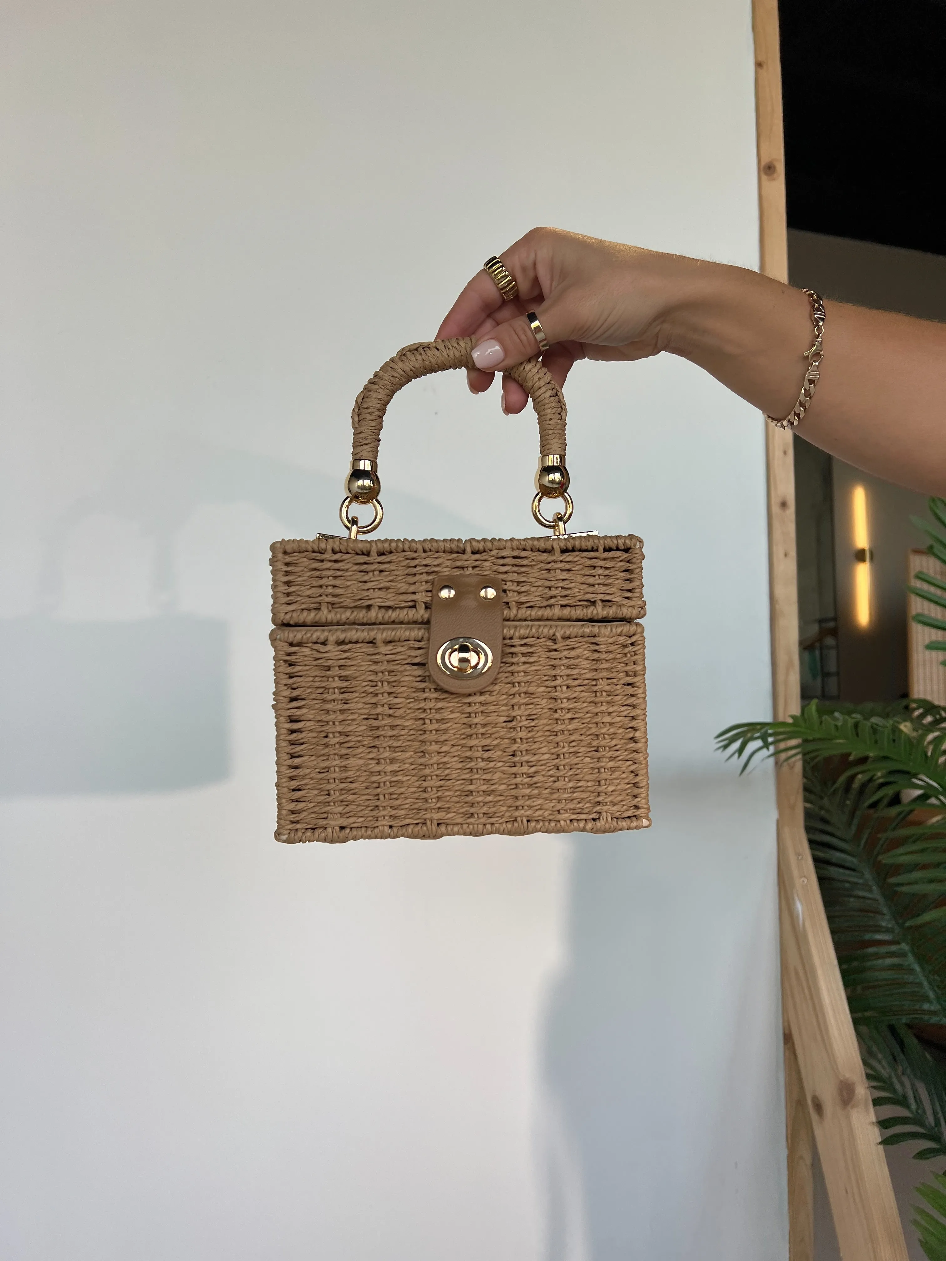 Tropic Top Handle Raffia Box Bag Natural sold by Chic by Ally B