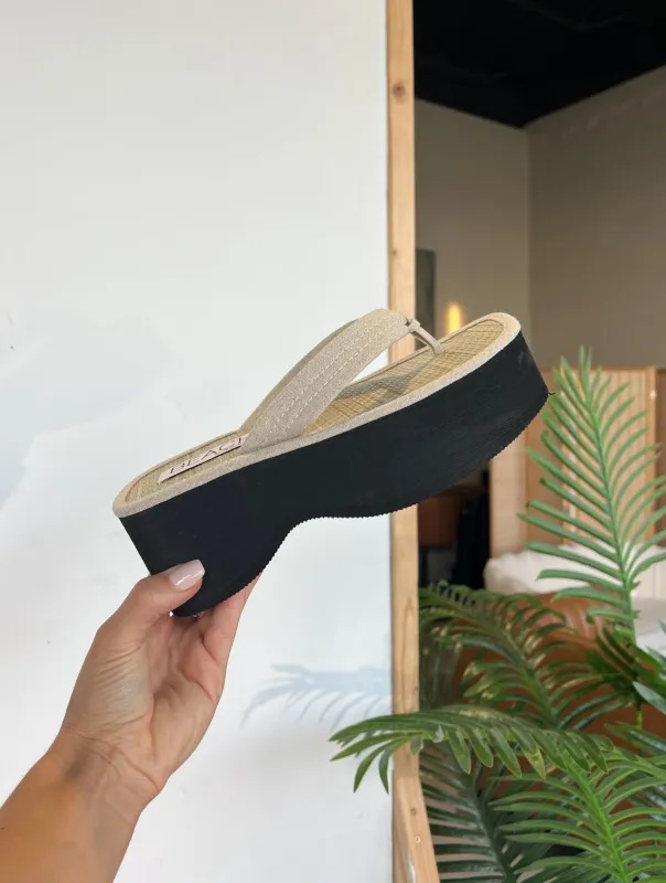 Vero Thong Platforms Natural Linen sold by Chic by Ally B