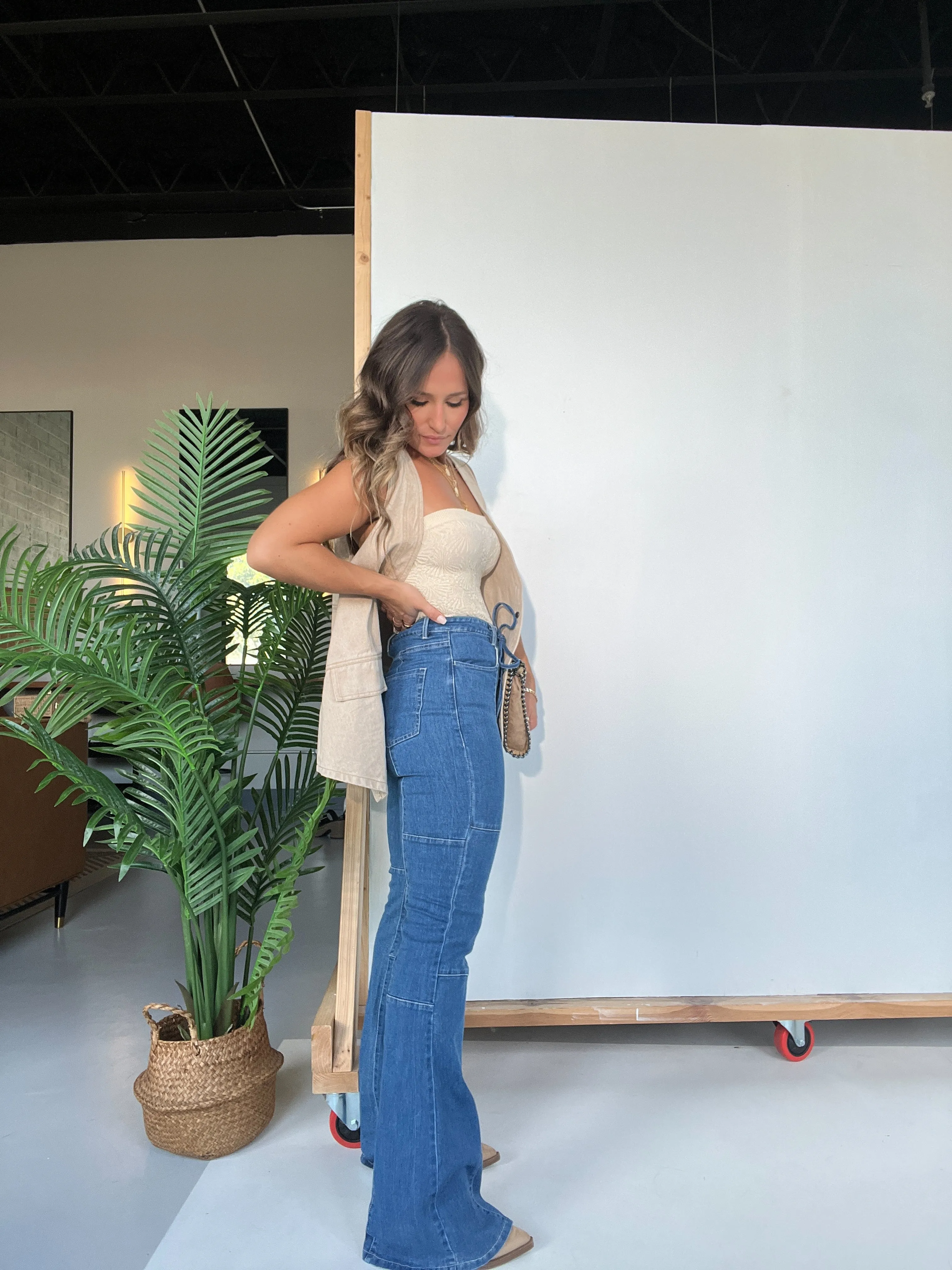 Ledger Lace Up Flares Dark Denim sold by Chic by Ally B product image thumbnail 2